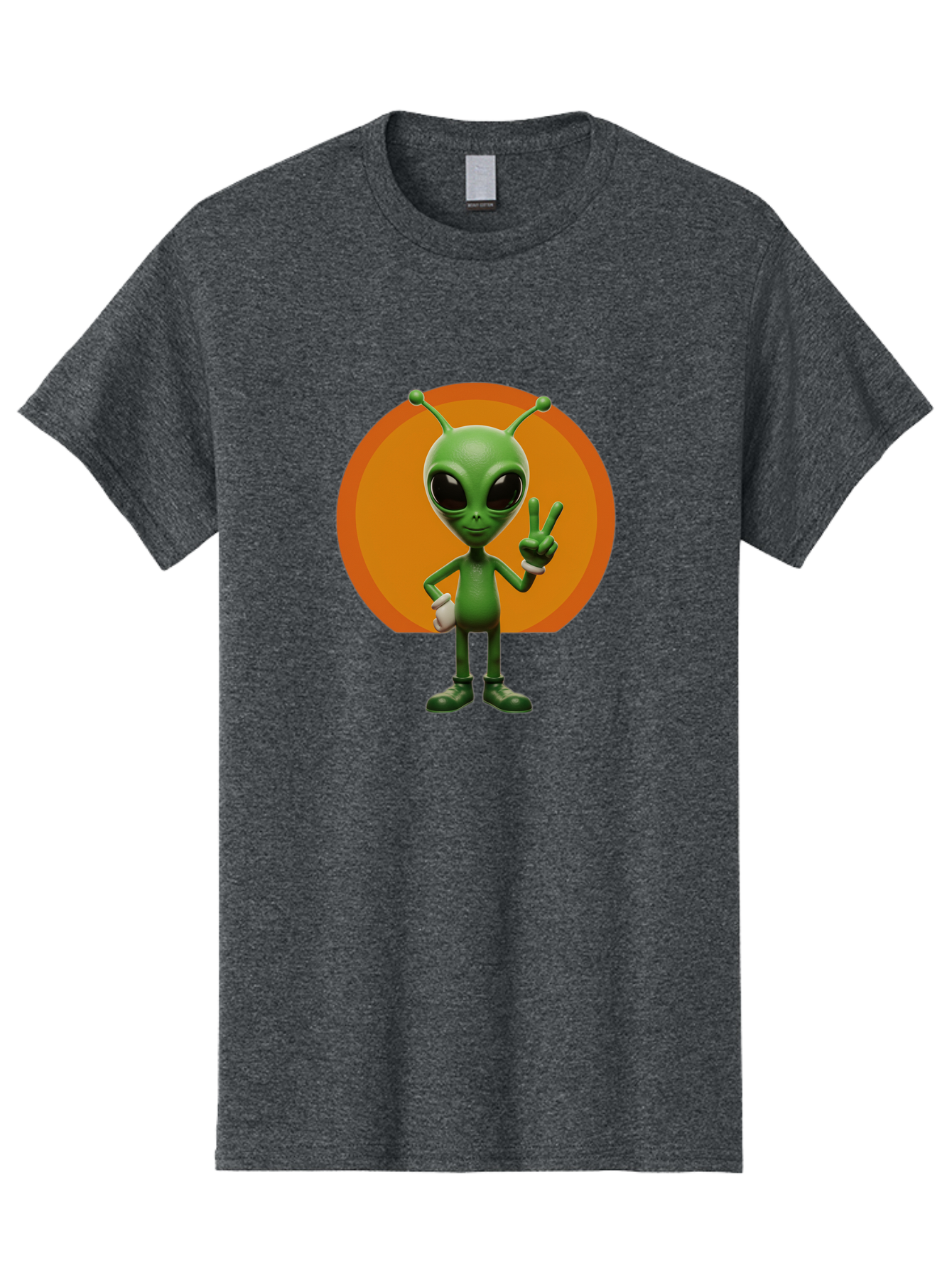 Alien-Peace-Sign Men'S Graphic Tee, 100% Cotton, Comfortable Casual Summer Wear, Machine Washable, Alien Character, Peace Sign, Green Alien, Cartoon Style, Friendly Gesture, Large Eyes, Antennae, Fun Illustration, Cosmic Being Bab633