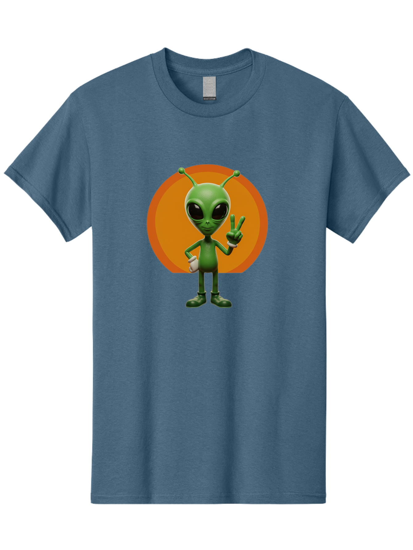 Alien-Peace-Sign Men'S Graphic Tee, 100% Cotton, Comfortable Casual Summer Wear, Machine Washable, Alien Character, Peace Sign, Green Alien, Cartoon Style, Friendly Gesture, Large Eyes, Antennae, Fun Illustration, Cosmic Being Bab633