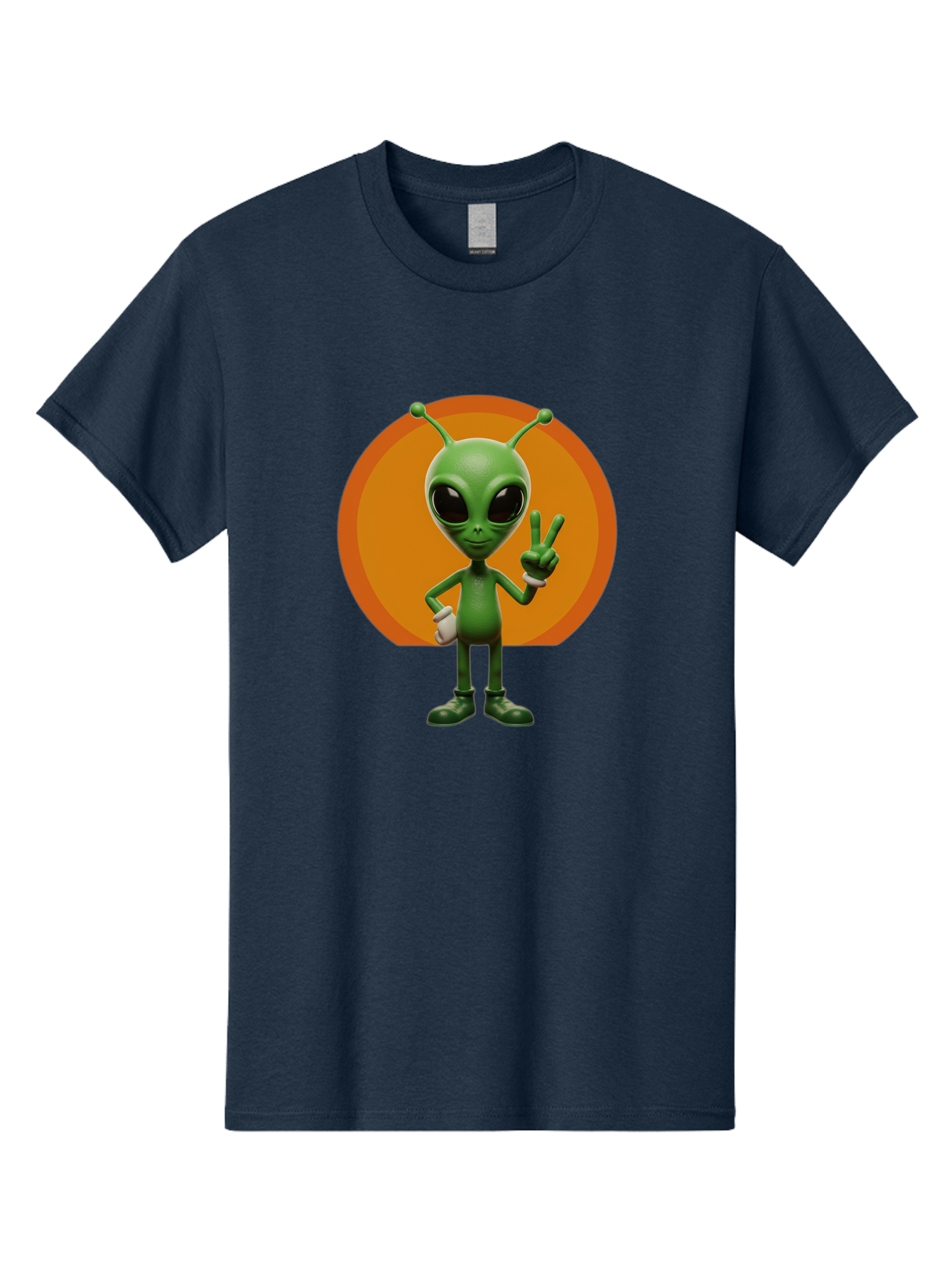Alien-Peace-Sign Men'S Graphic Tee, 100% Cotton, Comfortable Casual Summer Wear, Machine Washable, Alien Character, Peace Sign, Green Alien, Cartoon Style, Friendly Gesture, Large Eyes, Antennae, Fun Illustration, Cosmic Being Bab633