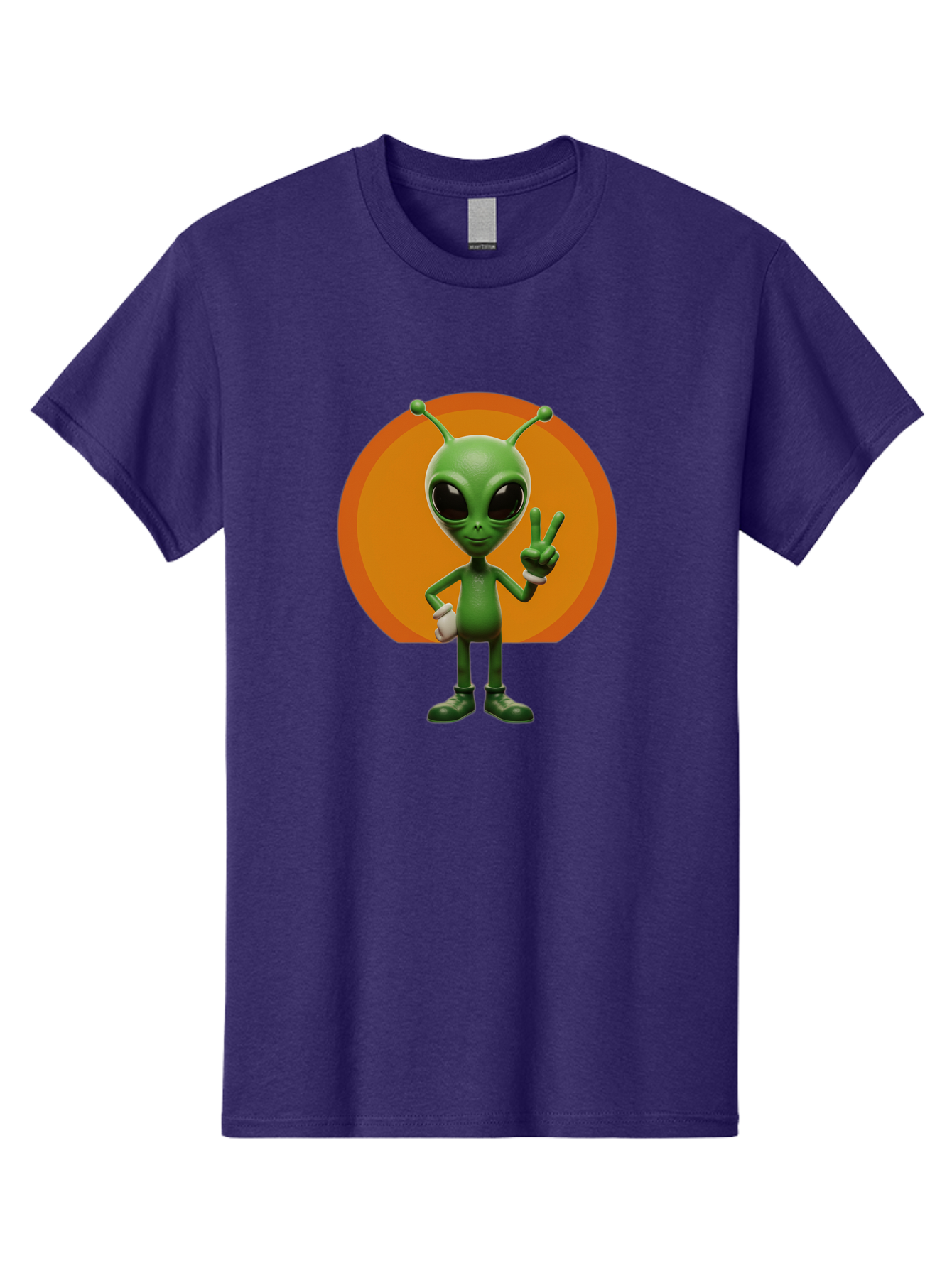 Alien-Peace-Sign Men'S Graphic Tee, 100% Cotton, Comfortable Casual Summer Wear, Machine Washable, Alien Character, Peace Sign, Green Alien, Cartoon Style, Friendly Gesture, Large Eyes, Antennae, Fun Illustration, Cosmic Being Bab633