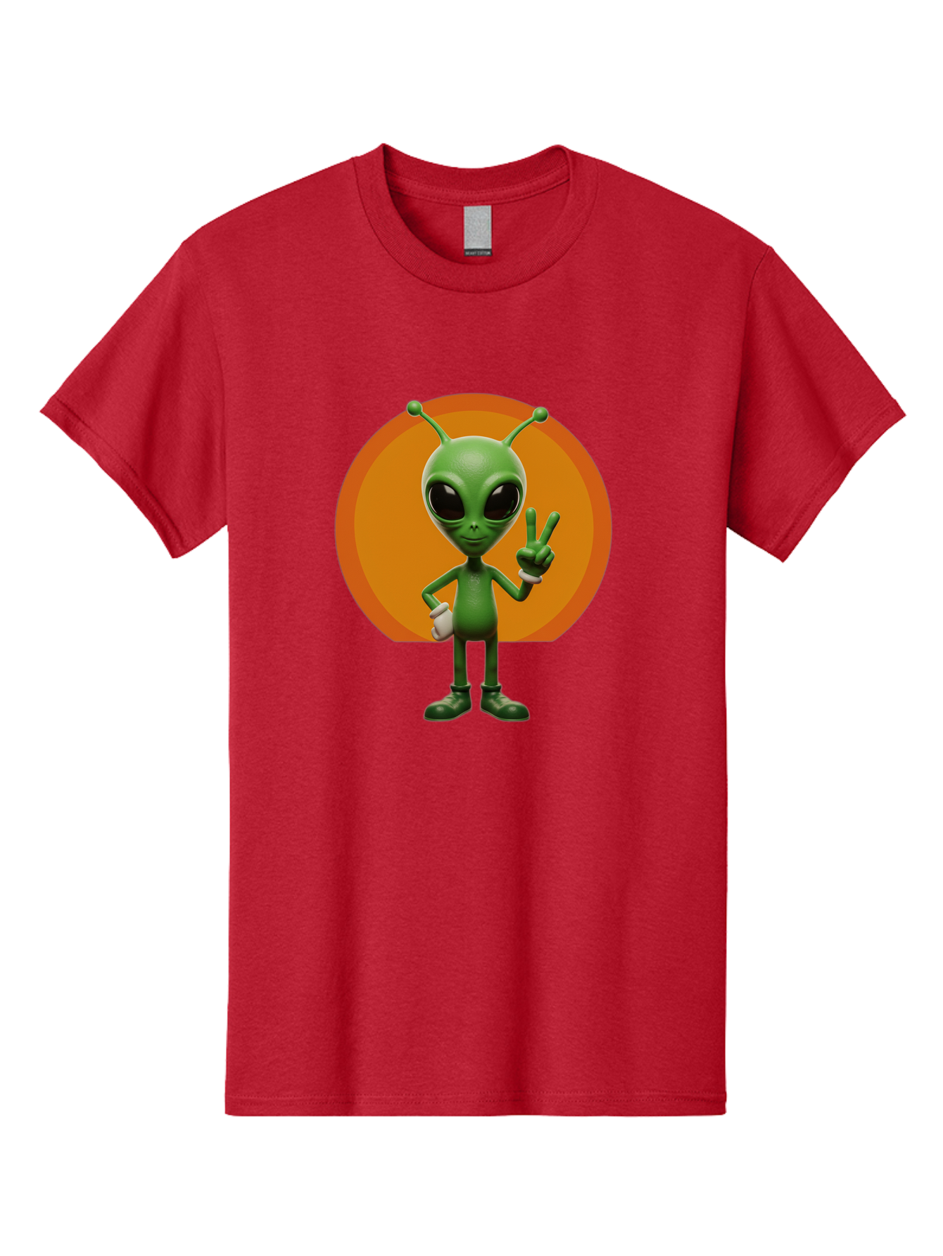Alien-Peace-Sign Men'S Graphic Tee, 100% Cotton, Comfortable Casual Summer Wear, Machine Washable, Alien Character, Peace Sign, Green Alien, Cartoon Style, Friendly Gesture, Large Eyes, Antennae, Fun Illustration, Cosmic Being Bab633