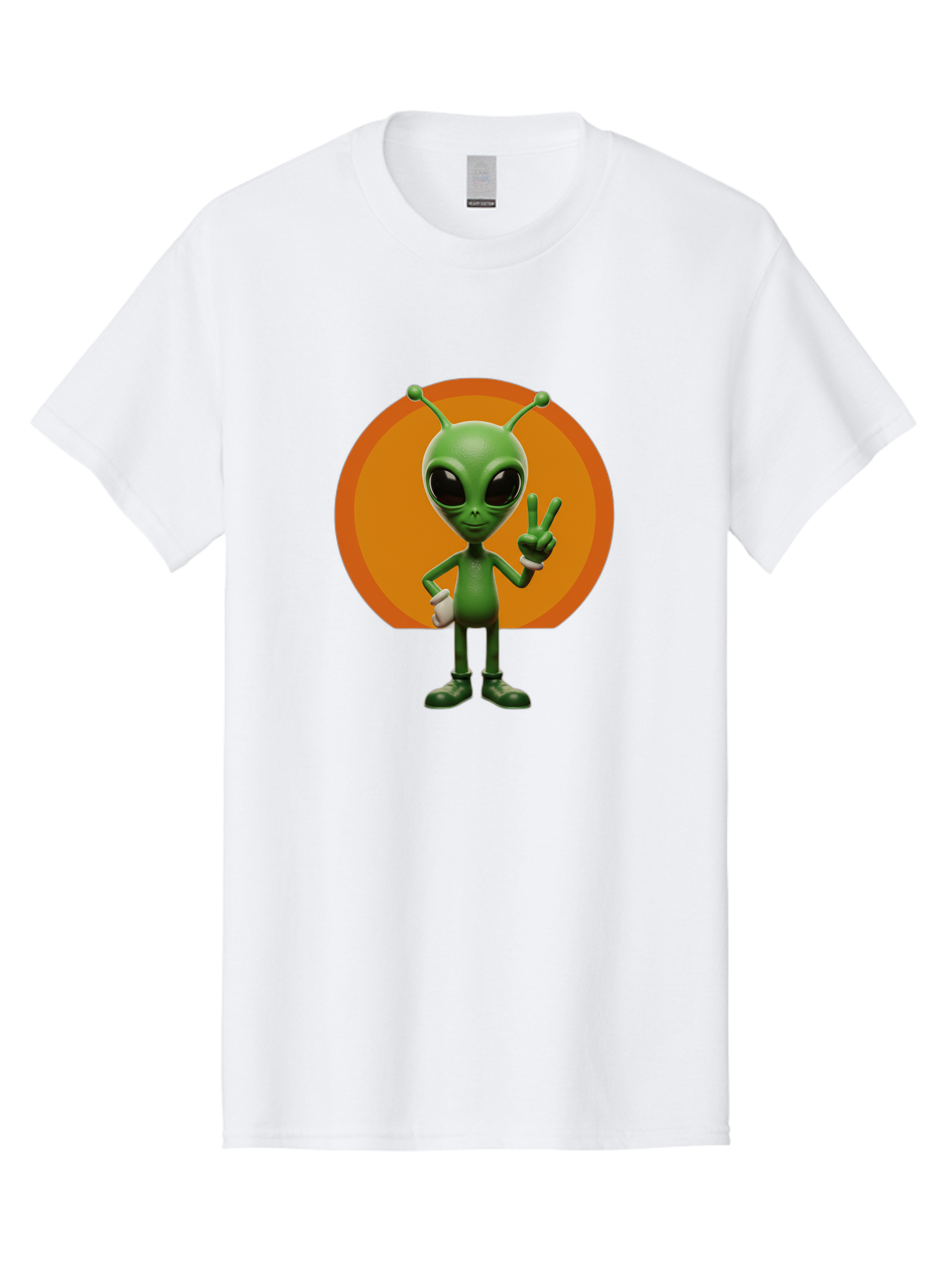 Alien-Peace-Sign Men'S Graphic Tee, 100% Cotton, Comfortable Casual Summer Wear, Machine Washable, Alien Character, Peace Sign, Green Alien, Cartoon Style, Friendly Gesture, Large Eyes, Antennae, Fun Illustration, Cosmic Being Bab633