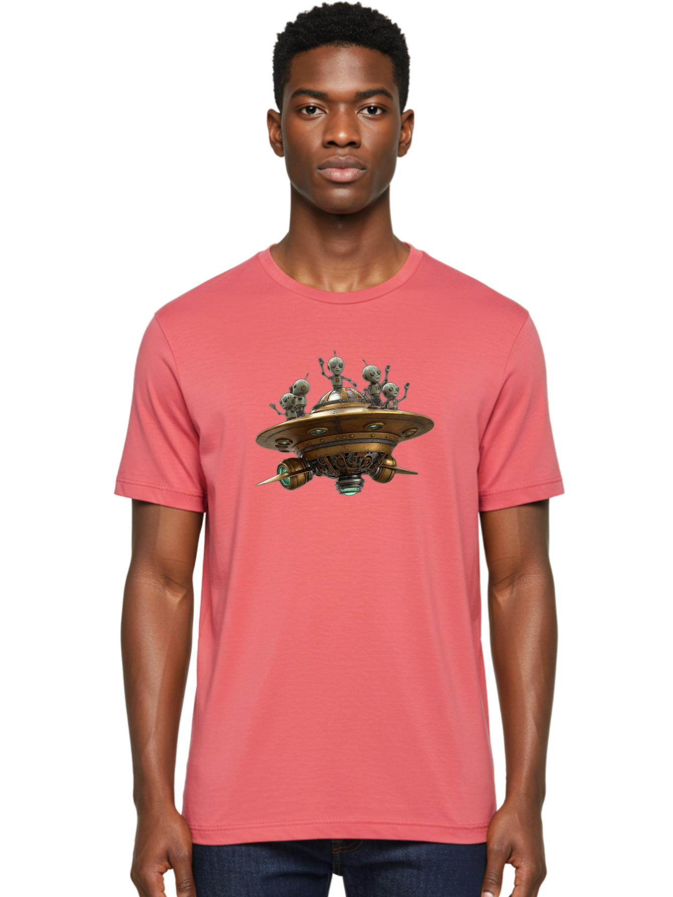 Alien-Ufo Men'S Graphic Tee, 100% Cotton, Comfortable Casual Summer Wear, Machine Washable, Flying Saucer, Extraterrestrial Life, Alien Spacecraft, Sci-Fi, Futuristic Technology, Silver Spaceship, Ufo Sighting, Alien Invasion, Robot Aliens Bab635