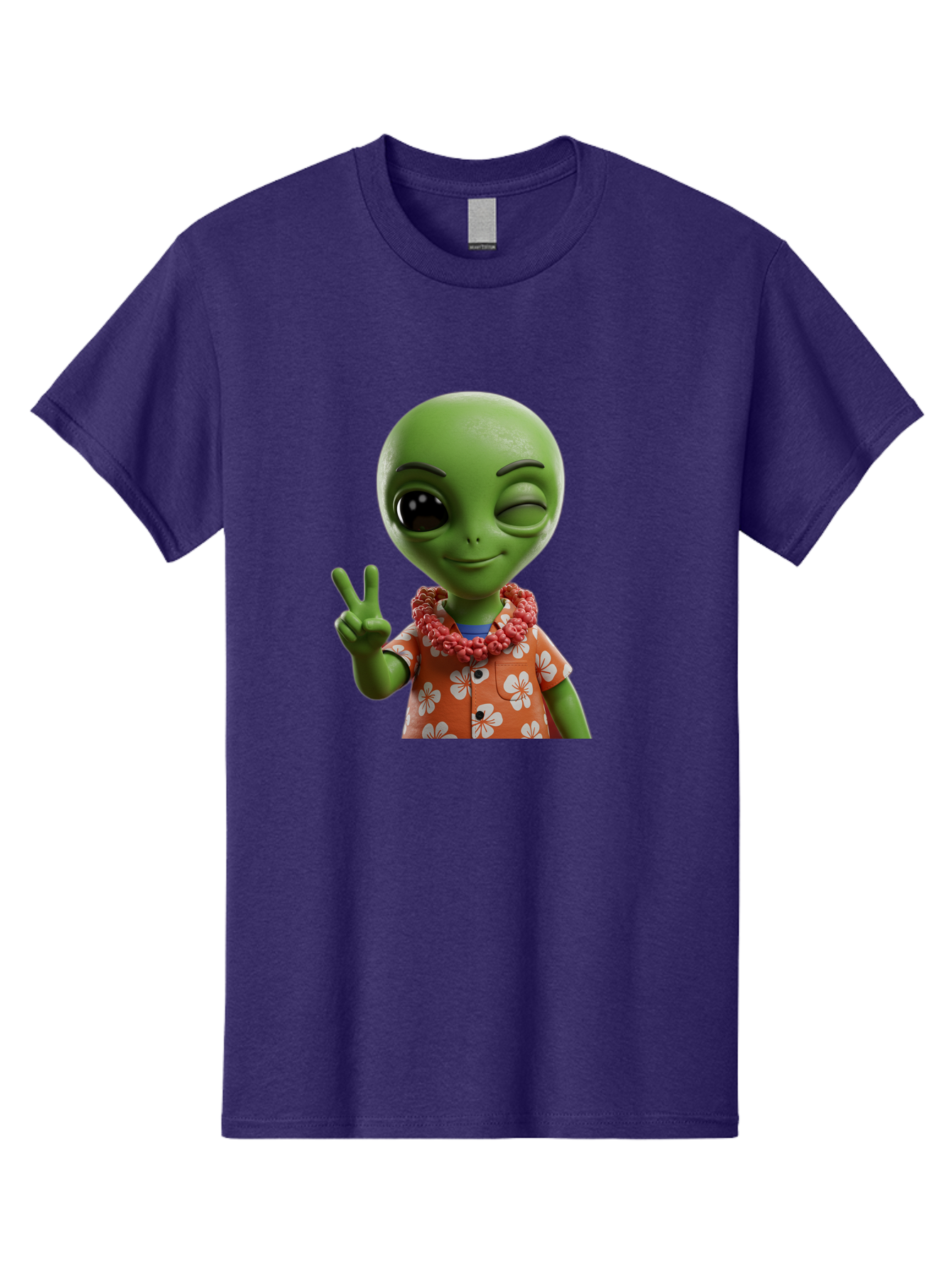 Alien Men'S Graphic Tee, 100% Cotton, Comfortable Casual Summer Wear, Machine Washable, Cartoon Alien, Peace Sign, Hawaiian Shirt, Floral Pattern, Relaxed Vibe, Friendly Demeanor, Extraterrestrial Fun, Playful Gesture, Tropical Feel, Bab636