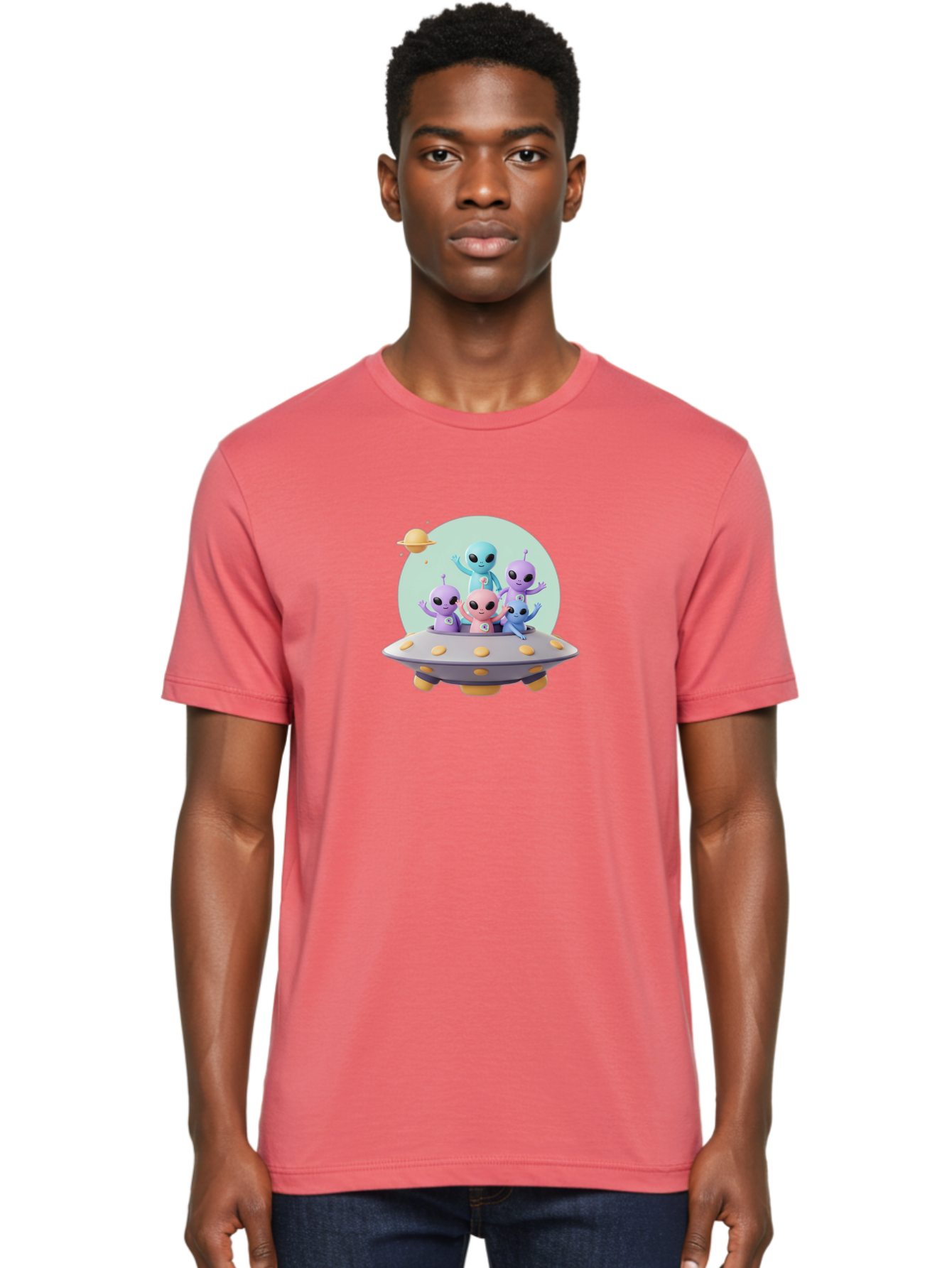 Aliens-In-Ufo Men'S Graphic Tee, 100% Cotton, Comfortable Casual Summer Wear, Machine Washable, Aliens In Ufo, Cartoon Characters, Science Fiction, Extraterrestrial Life, Ufo Sighting, Alien Invasion, Space Travel, Fantastical Creatures, Bab637