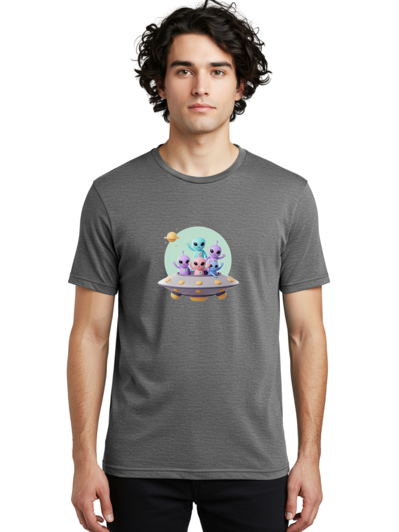 Aliens-In-Ufo Men'S Graphic Tee, 100% Cotton, Comfortable Casual Summer Wear, Machine Washable, Aliens In Ufo, Cartoon Characters, Science Fiction, Extraterrestrial Life, Ufo Sighting, Alien Invasion, Space Travel, Fantastical Creatures, Bab637