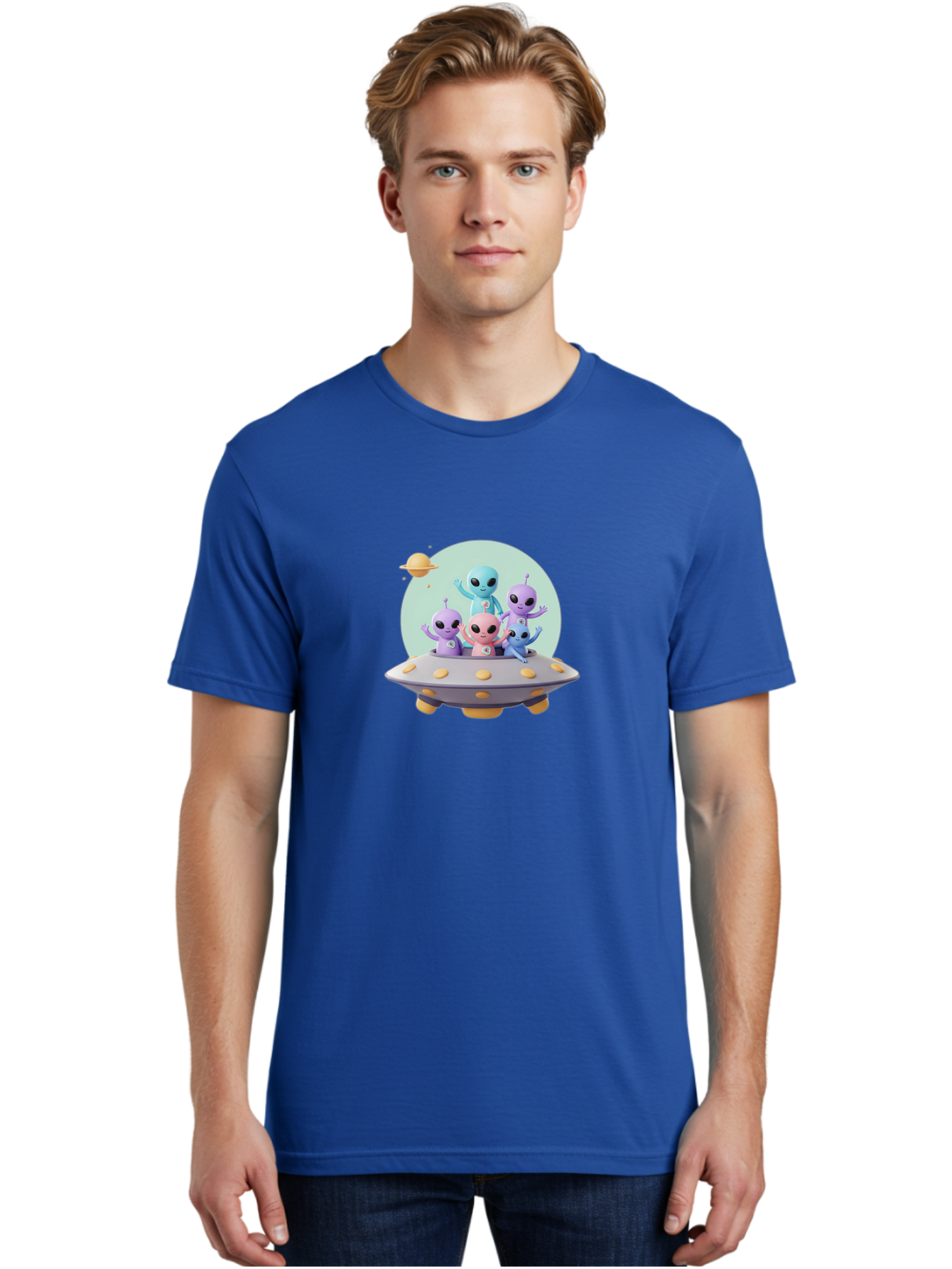 Aliens-In-Ufo Men'S Graphic Tee, 100% Cotton, Comfortable Casual Summer Wear, Machine Washable, Aliens In Ufo, Cartoon Characters, Science Fiction, Extraterrestrial Life, Ufo Sighting, Alien Invasion, Space Travel, Fantastical Creatures, Bab637