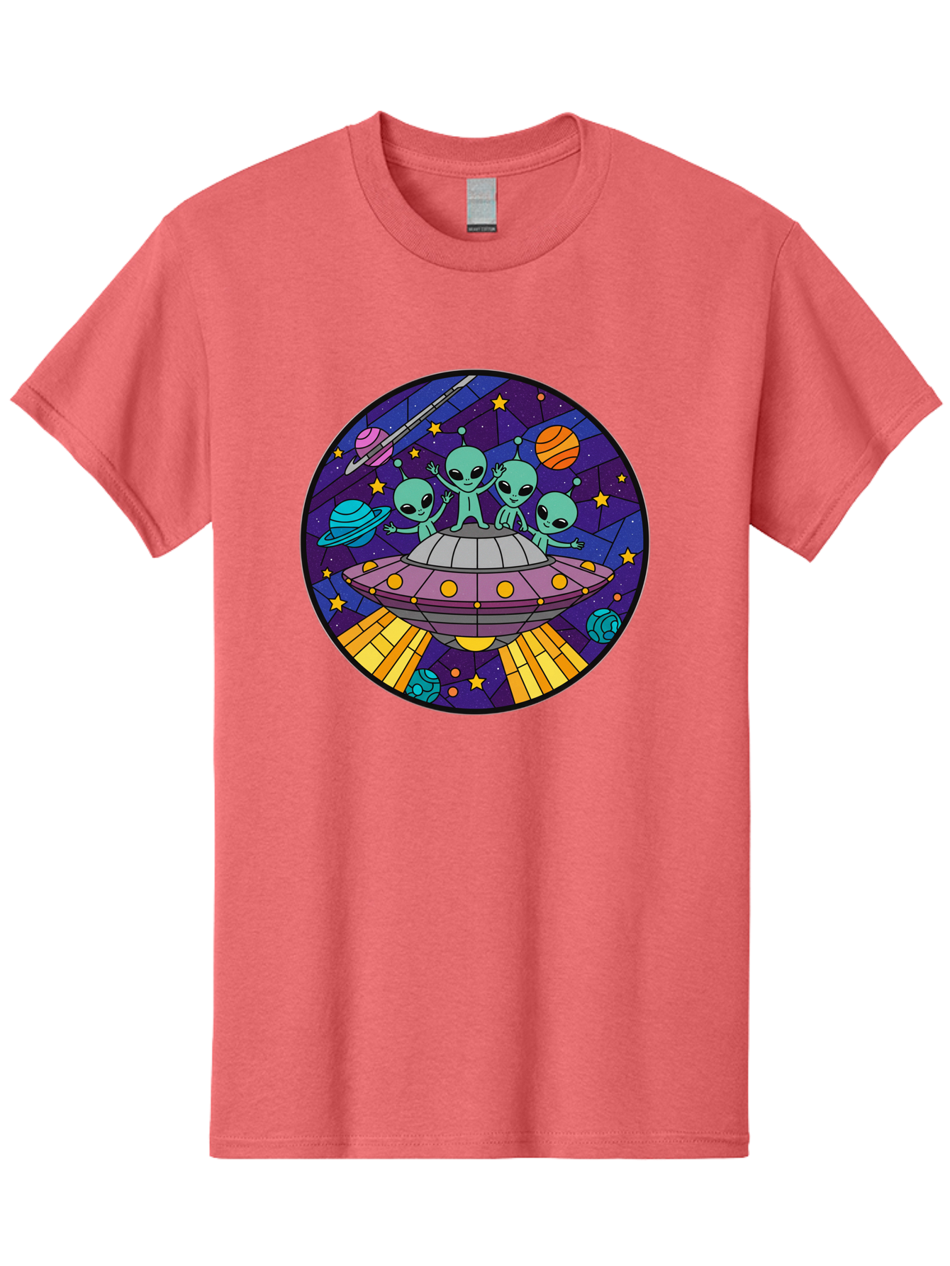 Aliens-On-Ufo-1 Men'S Graphic Tee, 100% Cotton, Comfortable Casual Summer Wear, Machine Washable, Aliens On A Spaceship, Cartoon Aliens, Ufo Sighting, Extraterrestrial Life, Space Travel, Planetary Exploration, Intergalactic Adventure, Bab639