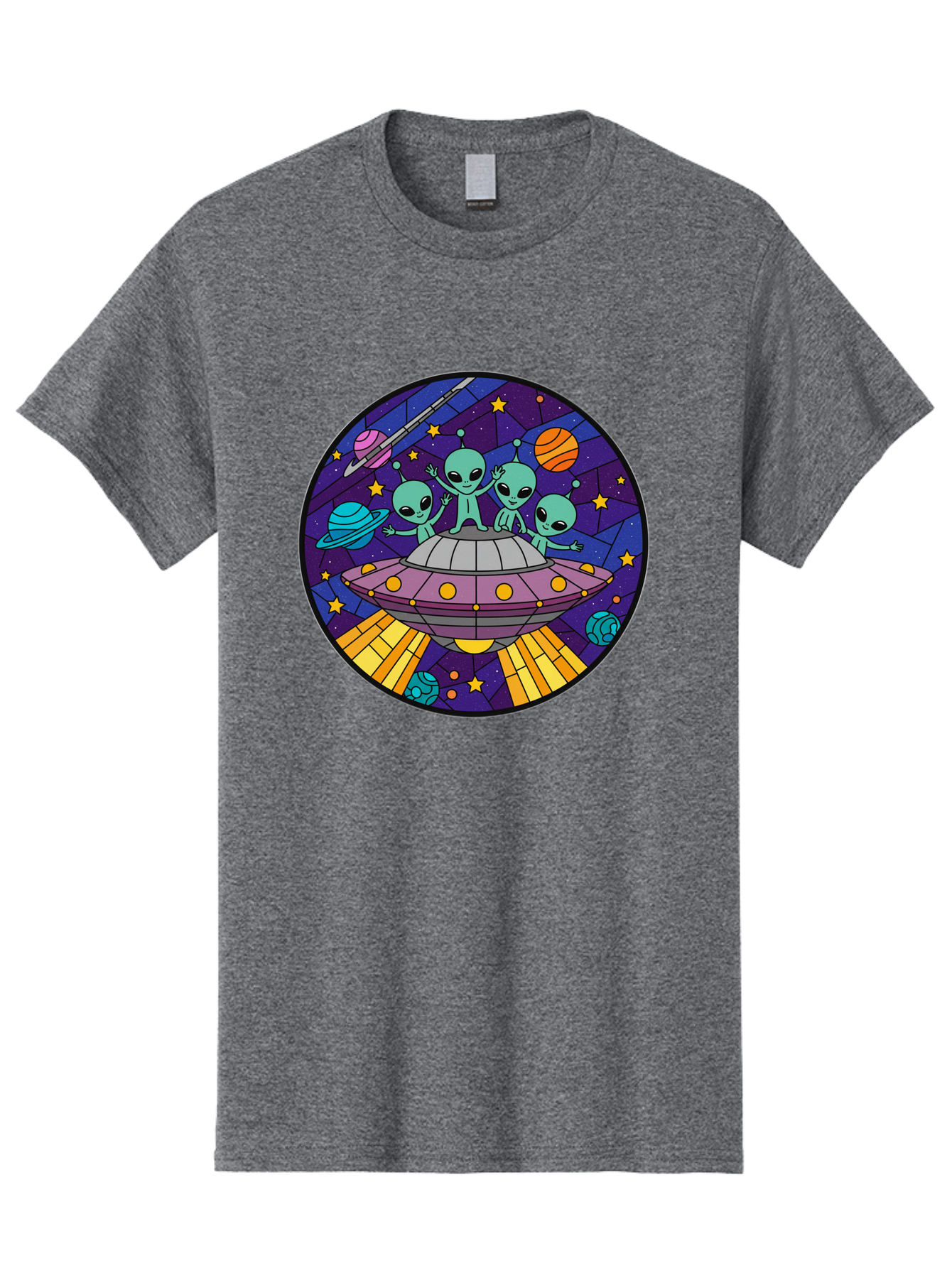 Aliens-On-Ufo-1 Men'S Graphic Tee, 100% Cotton, Comfortable Casual Summer Wear, Machine Washable, Aliens On A Spaceship, Cartoon Aliens, Ufo Sighting, Extraterrestrial Life, Space Travel, Planetary Exploration, Intergalactic Adventure, Bab639