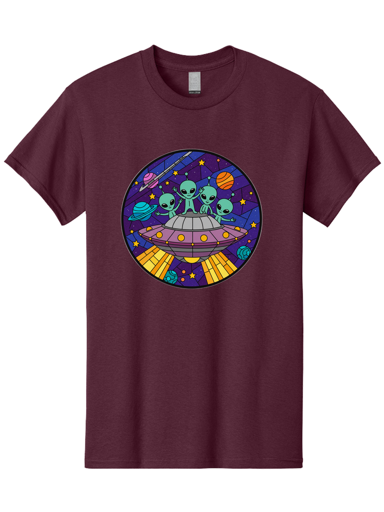 Aliens-On-Ufo-1 Men'S Graphic Tee, 100% Cotton, Comfortable Casual Summer Wear, Machine Washable, Aliens On A Spaceship, Cartoon Aliens, Ufo Sighting, Extraterrestrial Life, Space Travel, Planetary Exploration, Intergalactic Adventure, Bab639