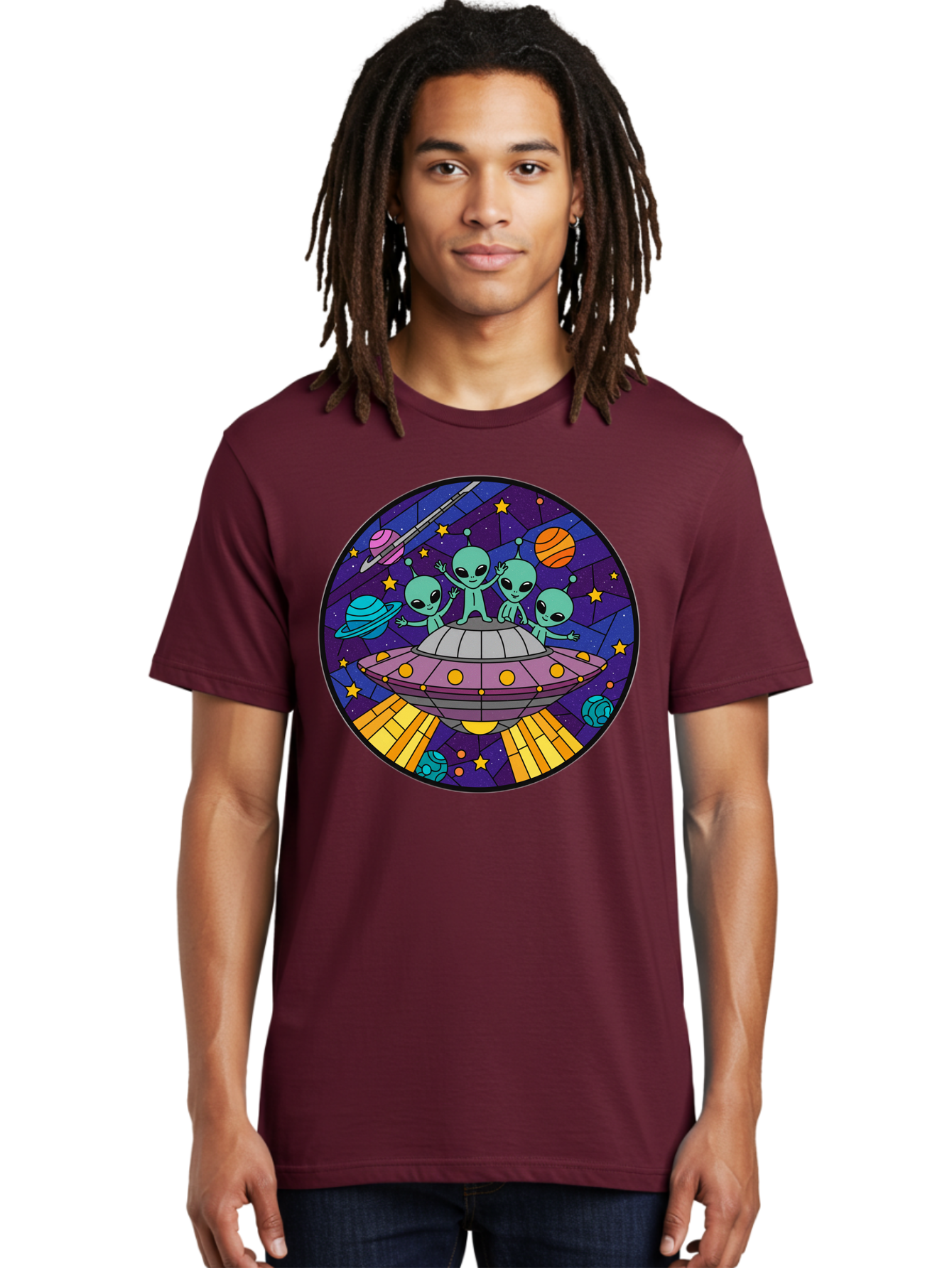 Aliens-On-Ufo-1 Men'S Graphic Tee, 100% Cotton, Comfortable Casual Summer Wear, Machine Washable, Aliens On A Spaceship, Cartoon Aliens, Ufo Sighting, Extraterrestrial Life, Space Travel, Planetary Exploration, Intergalactic Adventure, Bab639