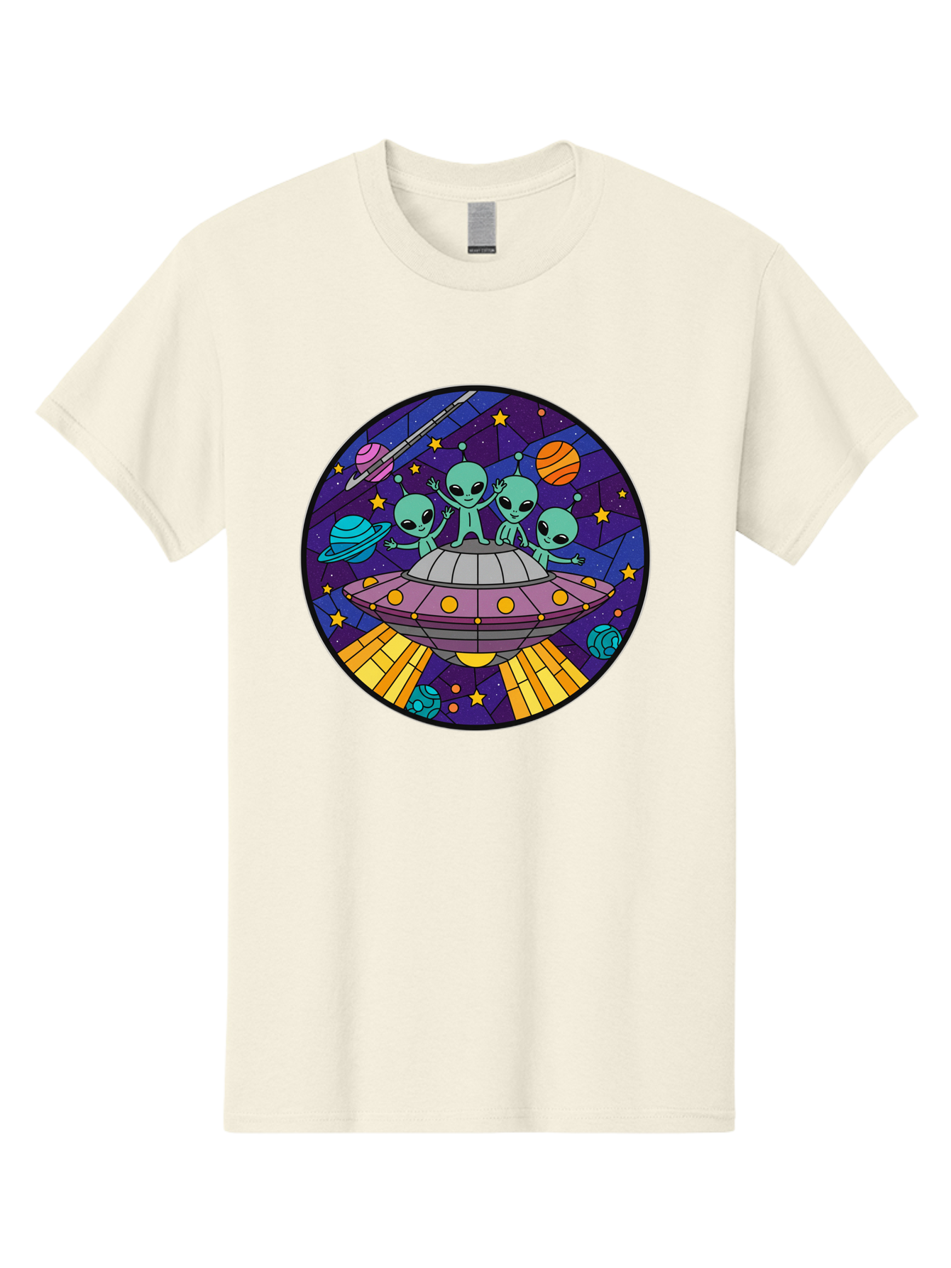 Aliens-On-Ufo-1 Men'S Graphic Tee, 100% Cotton, Comfortable Casual Summer Wear, Machine Washable, Aliens On A Spaceship, Cartoon Aliens, Ufo Sighting, Extraterrestrial Life, Space Travel, Planetary Exploration, Intergalactic Adventure, Bab639