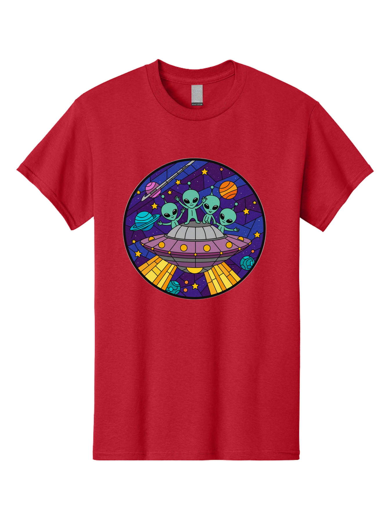 Aliens-On-Ufo-1 Men'S Graphic Tee, 100% Cotton, Comfortable Casual Summer Wear, Machine Washable, Aliens On A Spaceship, Cartoon Aliens, Ufo Sighting, Extraterrestrial Life, Space Travel, Planetary Exploration, Intergalactic Adventure, Bab639
