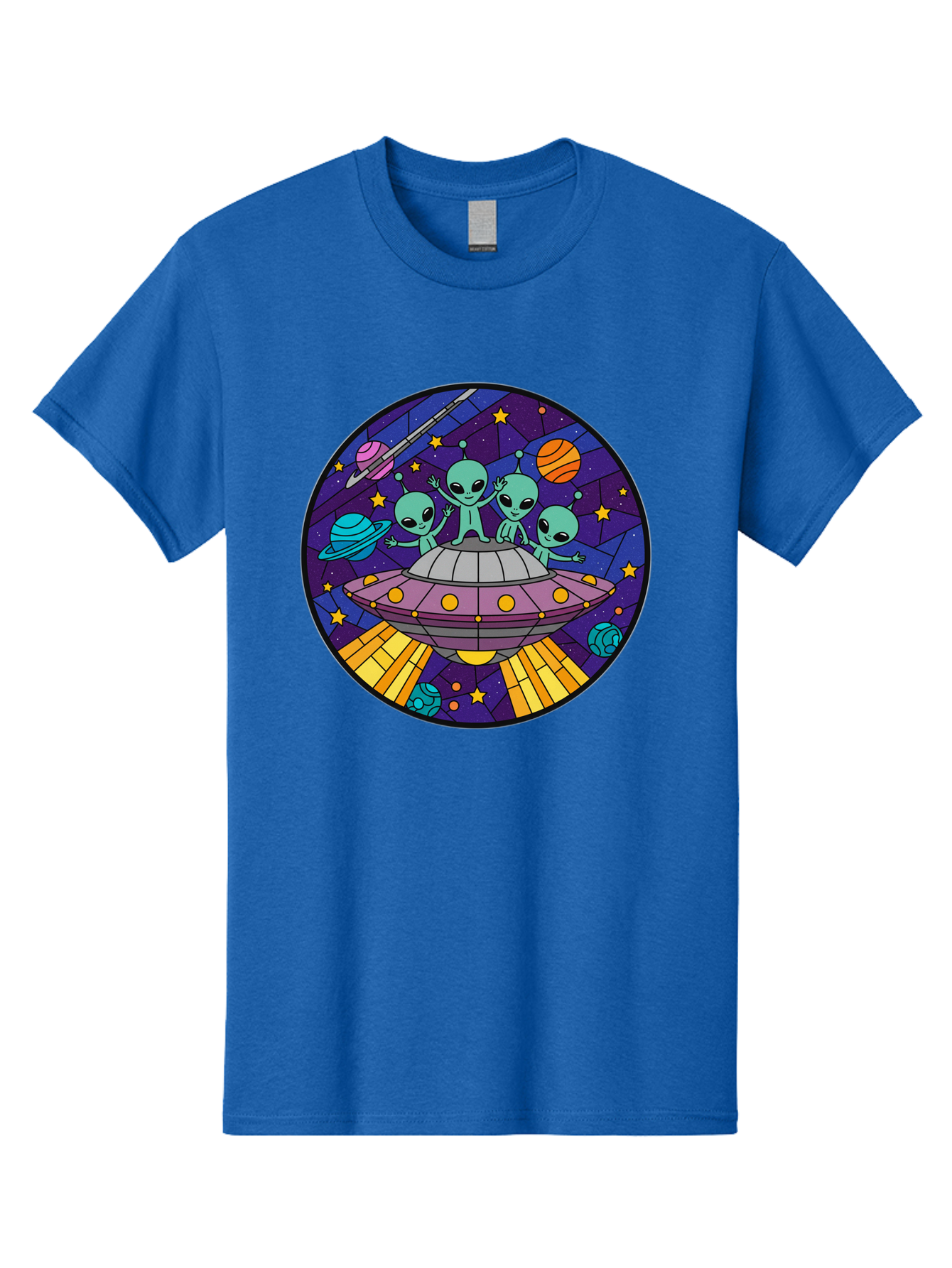 Aliens-On-Ufo-1 Men'S Graphic Tee, 100% Cotton, Comfortable Casual Summer Wear, Machine Washable, Aliens On A Spaceship, Cartoon Aliens, Ufo Sighting, Extraterrestrial Life, Space Travel, Planetary Exploration, Intergalactic Adventure, Bab639