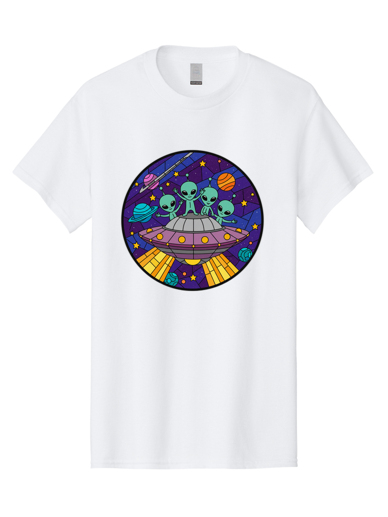 Aliens-On-Ufo-1 Men'S Graphic Tee, 100% Cotton, Comfortable Casual Summer Wear, Machine Washable, Aliens On A Spaceship, Cartoon Aliens, Ufo Sighting, Extraterrestrial Life, Space Travel, Planetary Exploration, Intergalactic Adventure, Bab639