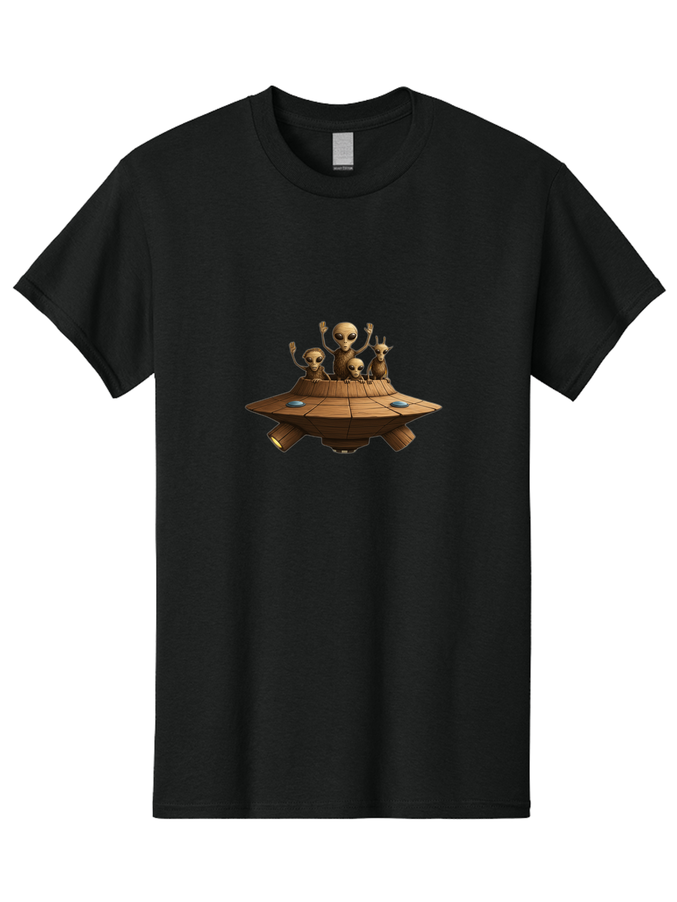 Aliens-On-Ufo-2 Men'S Graphic Tee, 100% Cotton, Comfortable Casual Summer Wear, Machine Washable, Aliens On Spaceship, Ufo Sighting, Extraterrestrial Life, Alien Family, Flying Saucer, Cartoon Style, Humorous Alien Encounter, Sci-Fi Humor, Bab640