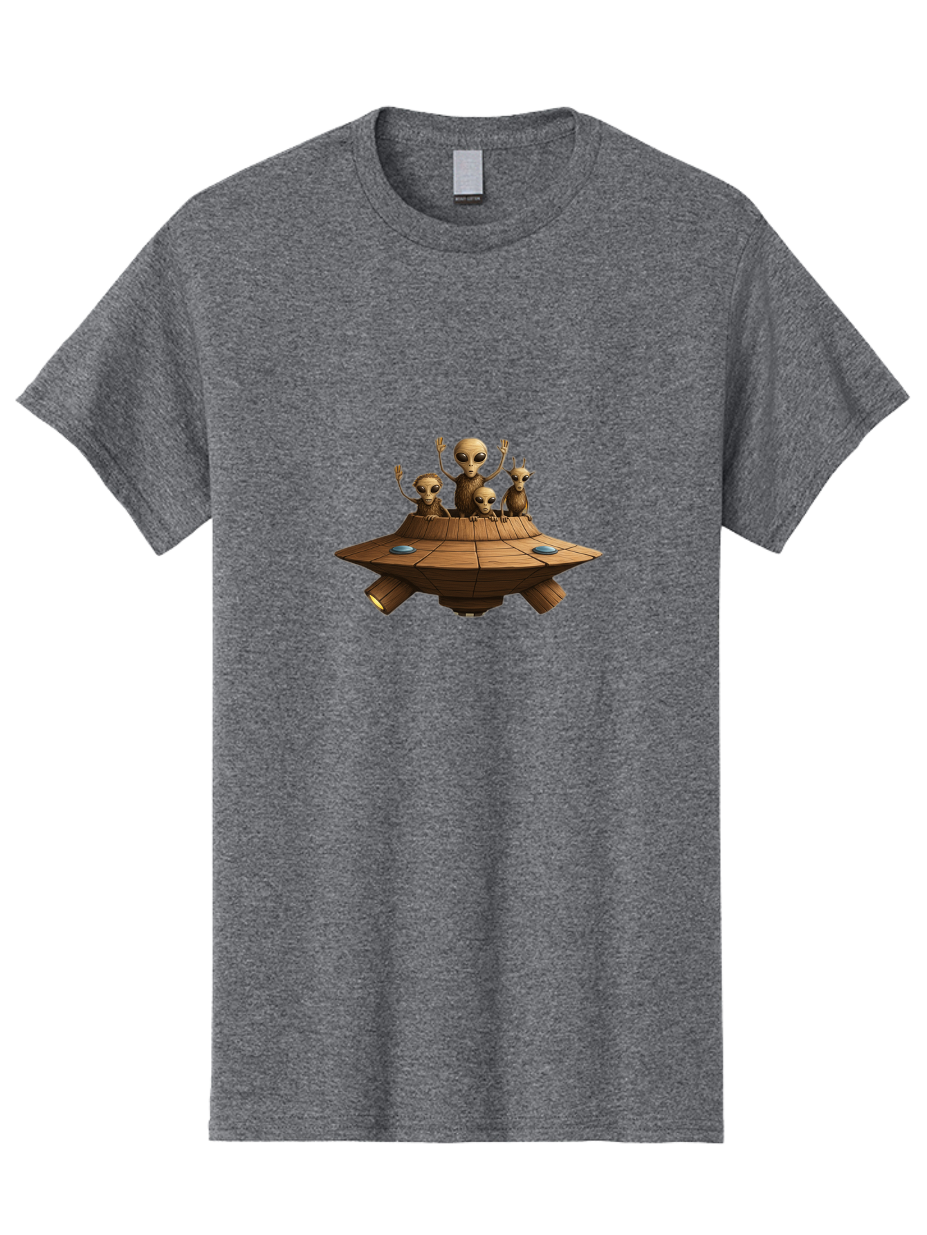 Aliens-On-Ufo-2 Men'S Graphic Tee, 100% Cotton, Comfortable Casual Summer Wear, Machine Washable, Aliens On Spaceship, Ufo Sighting, Extraterrestrial Life, Alien Family, Flying Saucer, Cartoon Style, Humorous Alien Encounter, Sci-Fi Humor, Bab640