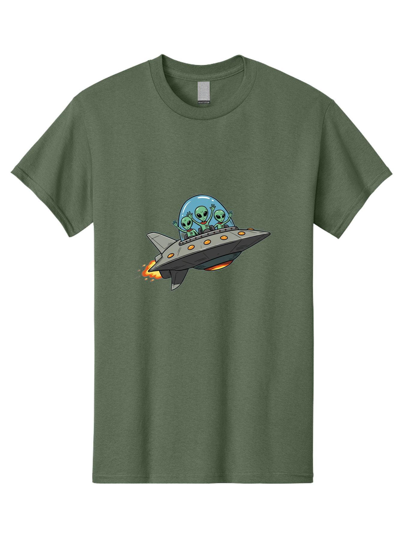 Aliens-On-Ufo-3 Men'S Graphic Tee, 100% Cotton, Comfortable Casual Summer Wear, Machine Washable, Cartoon Aliens, Grey Spaceship, Extraterrestrial Travel, Alien Adventure, Sci-Fi, Futuristic, Space Exploration, Friendly Aliens, Bab641