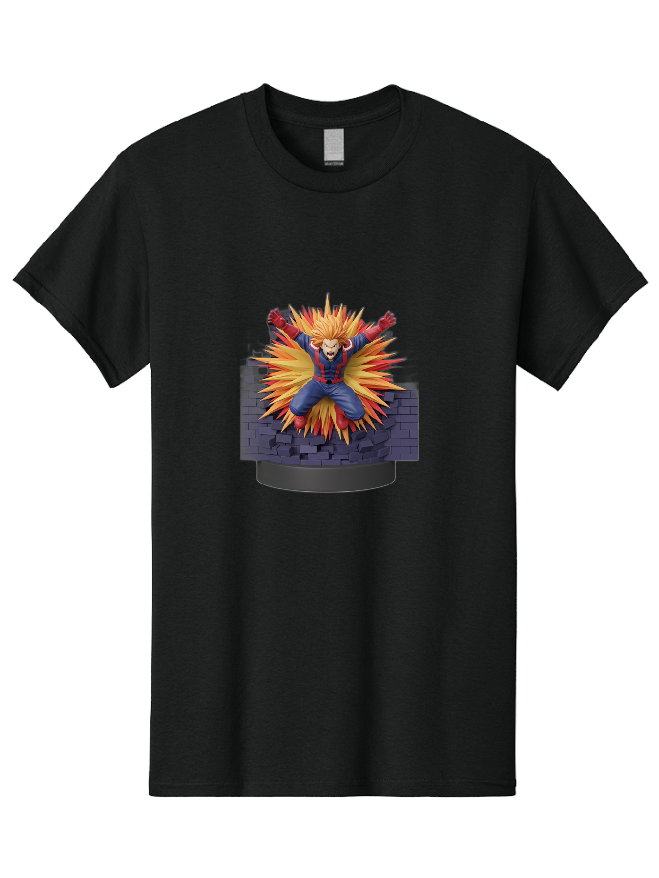 All-Might Men'S Graphic Tee, 100% Cotton, Comfortable Casual Summer Wear, Machine Washable, Anime Figurine, Action Figure, All Might, My Hero Academia, Intense Expression, Dynamic Pose, Blue And Red Costume, Dramatic Explosion, 3D Model, Bab643