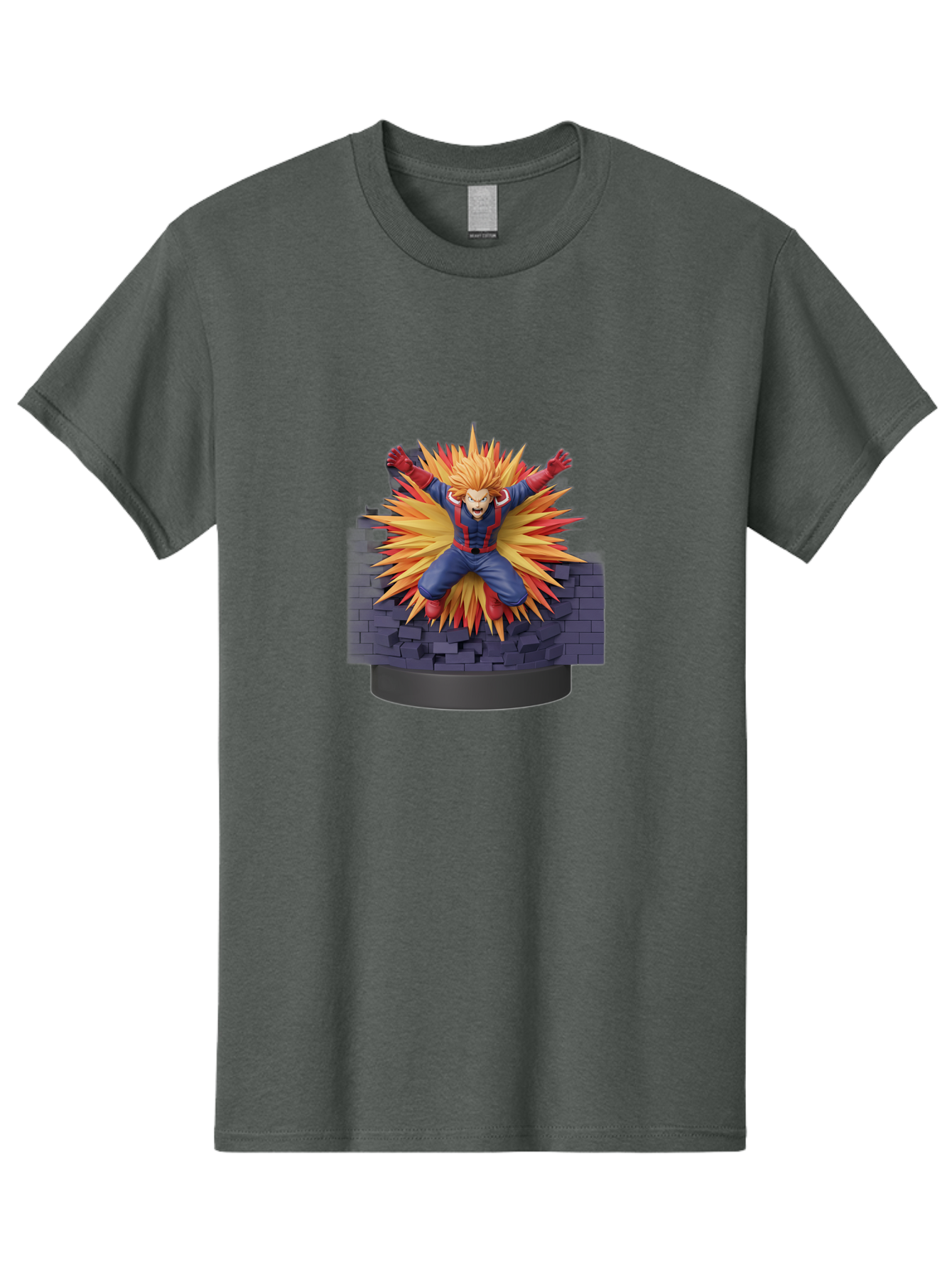 All-Might Men'S Graphic Tee, 100% Cotton, Comfortable Casual Summer Wear, Machine Washable, Anime Figurine, Action Figure, All Might, My Hero Academia, Intense Expression, Dynamic Pose, Blue And Red Costume, Dramatic Explosion, 3D Model, Bab643