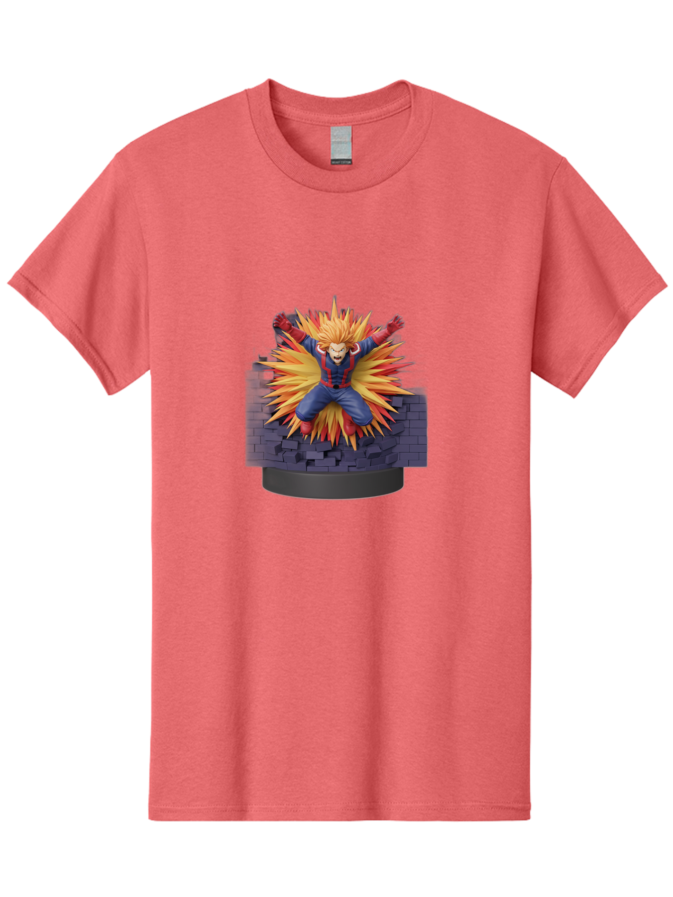All-Might Men'S Graphic Tee, 100% Cotton, Comfortable Casual Summer Wear, Machine Washable, Anime Figurine, Action Figure, All Might, My Hero Academia, Intense Expression, Dynamic Pose, Blue And Red Costume, Dramatic Explosion, 3D Model, Bab643