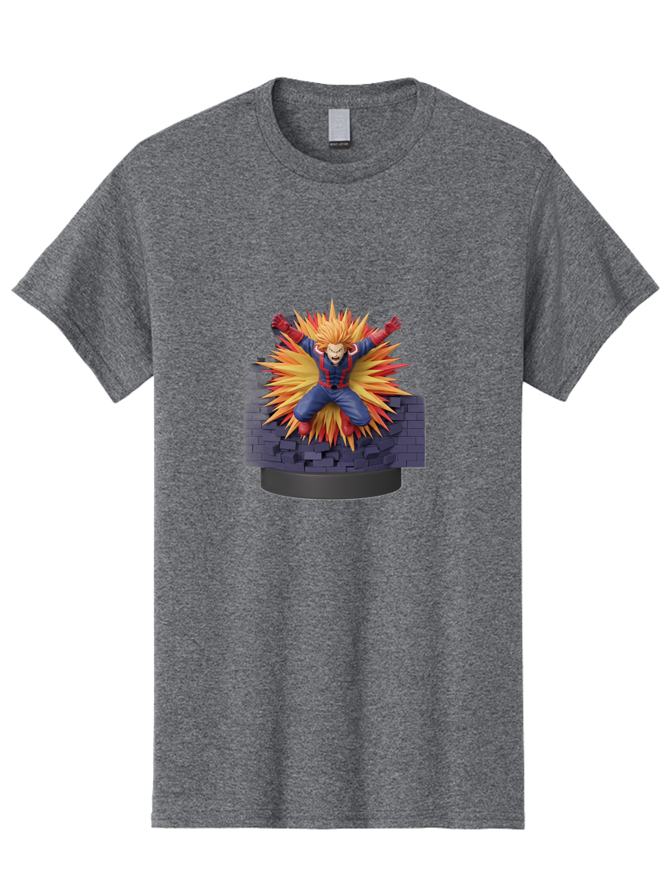 All-Might Men'S Graphic Tee, 100% Cotton, Comfortable Casual Summer Wear, Machine Washable, Anime Figurine, Action Figure, All Might, My Hero Academia, Intense Expression, Dynamic Pose, Blue And Red Costume, Dramatic Explosion, 3D Model, Bab643