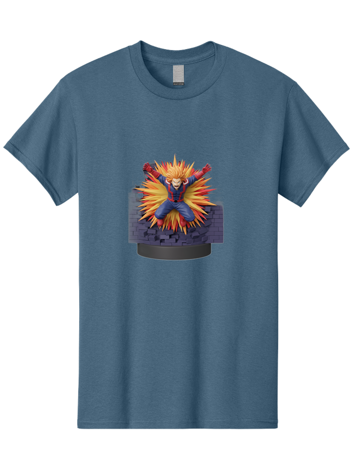 All-Might Men'S Graphic Tee, 100% Cotton, Comfortable Casual Summer Wear, Machine Washable, Anime Figurine, Action Figure, All Might, My Hero Academia, Intense Expression, Dynamic Pose, Blue And Red Costume, Dramatic Explosion, 3D Model, Bab643