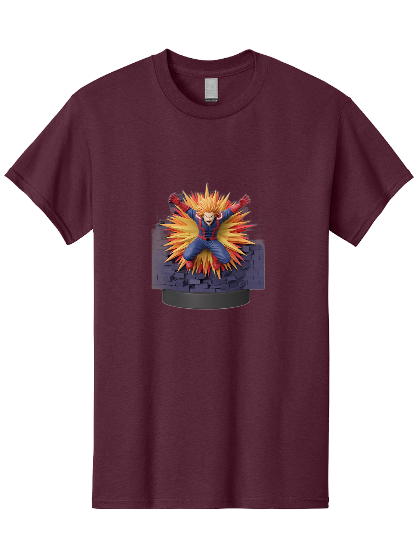 All-Might Men'S Graphic Tee, 100% Cotton, Comfortable Casual Summer Wear, Machine Washable, Anime Figurine, Action Figure, All Might, My Hero Academia, Intense Expression, Dynamic Pose, Blue And Red Costume, Dramatic Explosion, 3D Model, Bab643