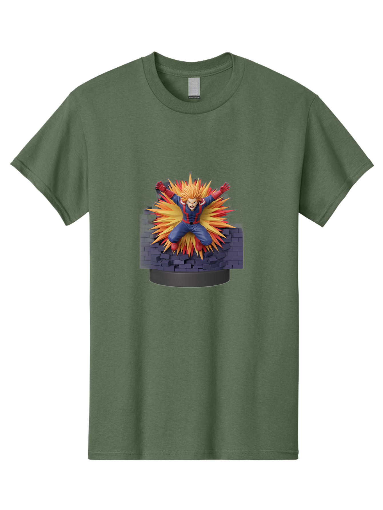 All-Might Men'S Graphic Tee, 100% Cotton, Comfortable Casual Summer Wear, Machine Washable, Anime Figurine, Action Figure, All Might, My Hero Academia, Intense Expression, Dynamic Pose, Blue And Red Costume, Dramatic Explosion, 3D Model, Bab643