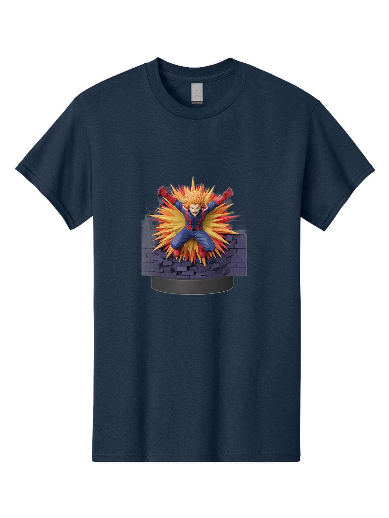 All-Might Men'S Graphic Tee, 100% Cotton, Comfortable Casual Summer Wear, Machine Washable, Anime Figurine, Action Figure, All Might, My Hero Academia, Intense Expression, Dynamic Pose, Blue And Red Costume, Dramatic Explosion, 3D Model, Bab643