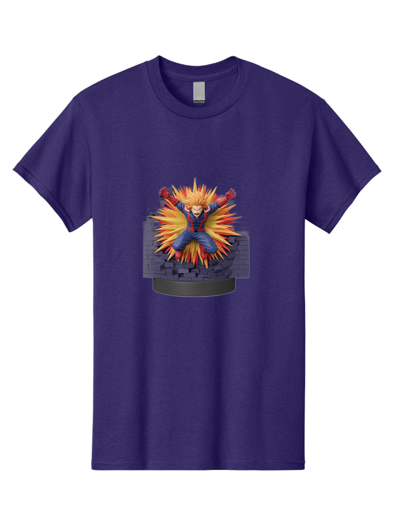 All-Might Men'S Graphic Tee, 100% Cotton, Comfortable Casual Summer Wear, Machine Washable, Anime Figurine, Action Figure, All Might, My Hero Academia, Intense Expression, Dynamic Pose, Blue And Red Costume, Dramatic Explosion, 3D Model, Bab643