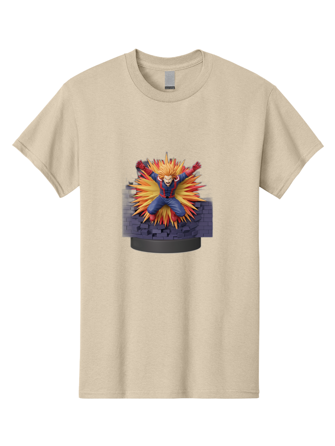 All-Might Men'S Graphic Tee, 100% Cotton, Comfortable Casual Summer Wear, Machine Washable, Anime Figurine, Action Figure, All Might, My Hero Academia, Intense Expression, Dynamic Pose, Blue And Red Costume, Dramatic Explosion, 3D Model, Bab643
