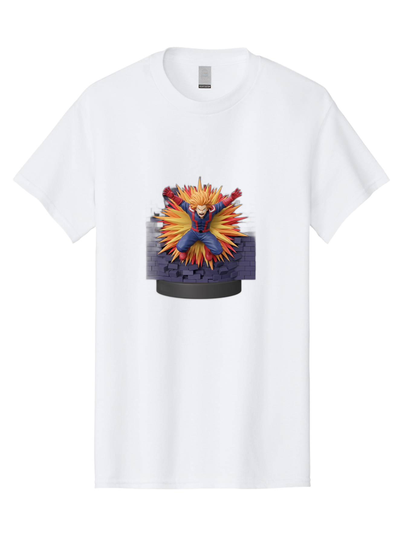 All-Might Men'S Graphic Tee, 100% Cotton, Comfortable Casual Summer Wear, Machine Washable, Anime Figurine, Action Figure, All Might, My Hero Academia, Intense Expression, Dynamic Pose, Blue And Red Costume, Dramatic Explosion, 3D Model, Bab643