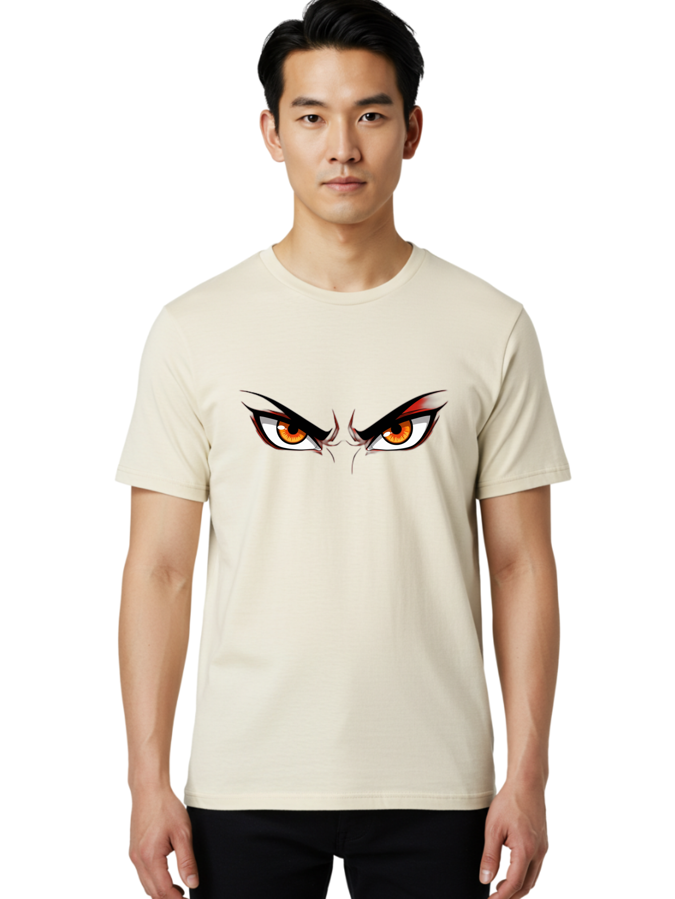 Angry-Eyes-1 Men'S Graphic Tee, 100% Cotton, Comfortable Casual Summer Wear, Machine Washable, Menacing Stare, Angry Eyes, Intense Gaze, Dramatic Eye Makeup, Anime Style, Cartoonish Illustration, Fierce Expression, Eye Contact Bab645