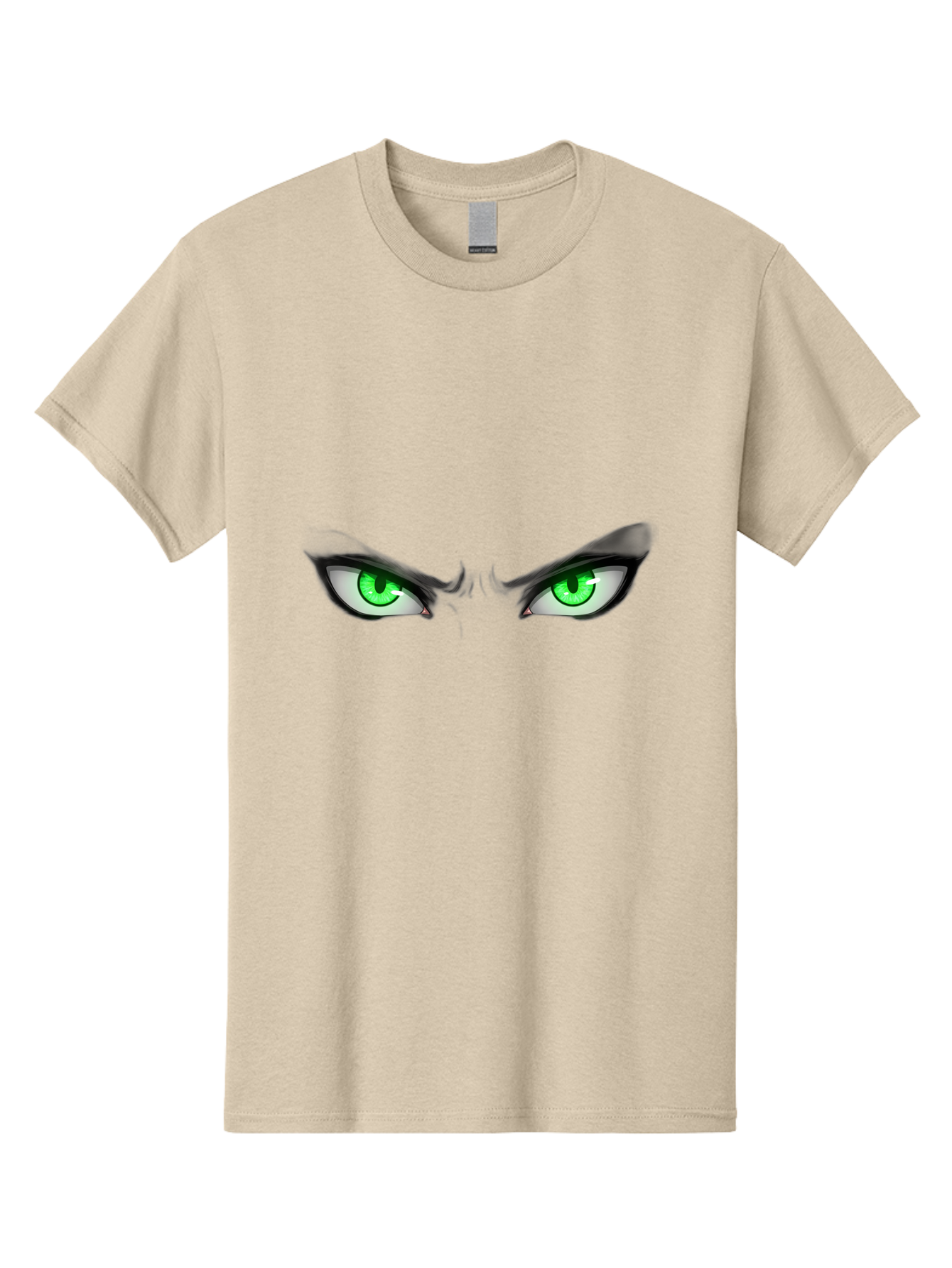 Angry-Eyes Men'S Graphic Tee, 100% Cotton, Comfortable Casual Summer Wear, Machine Washable, Menacing Stare, Intense Gaze, Green Eyes, Anime Style, Aggressive Expression, Bold Eyebrows, Cartoon Character, Dramatic Look Bab646