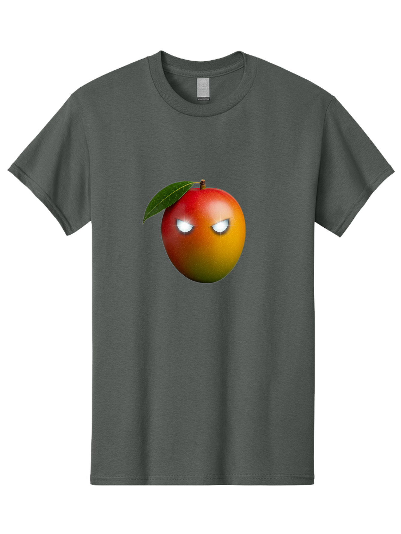 Angry-Mango Men'S Graphic Tee, 100% Cotton, Comfortable Casual Summer Wear, Machine Washable, Angry Mango Face, Mango Fruit, Cartoon Character, Aggressive Expression, Fruit Emoji, Vibrant Colors, Leafy Top, Fun Design, Playful Illustration, Bab647
