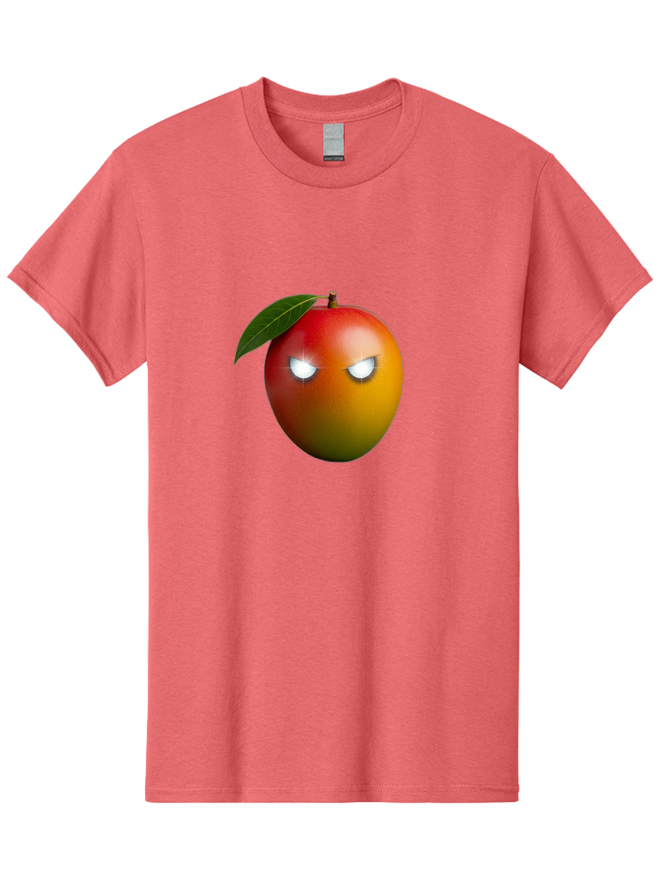 Angry-Mango Men'S Graphic Tee, 100% Cotton, Comfortable Casual Summer Wear, Machine Washable, Angry Mango Face, Mango Fruit, Cartoon Character, Aggressive Expression, Fruit Emoji, Vibrant Colors, Leafy Top, Fun Design, Playful Illustration, Bab647
