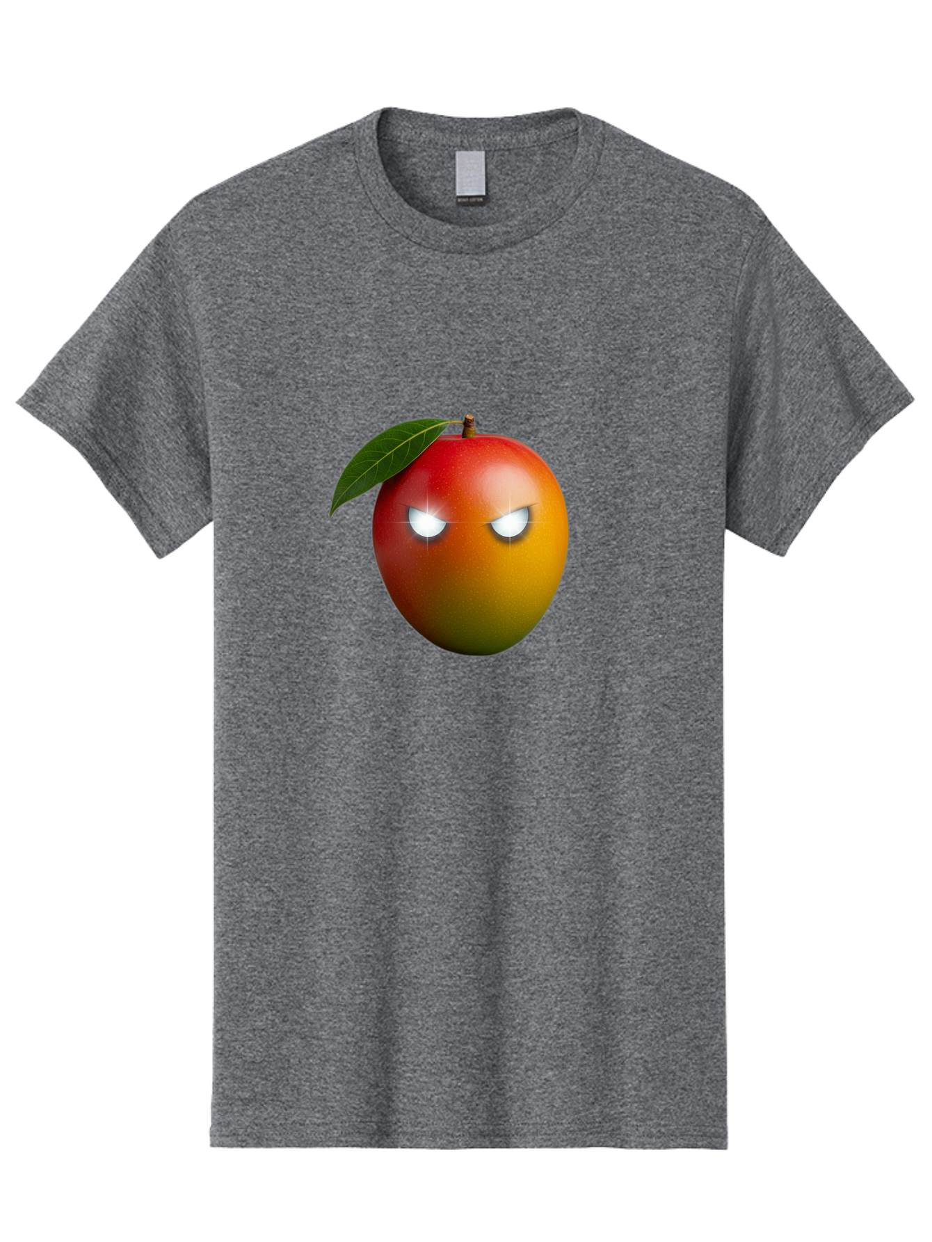 Angry-Mango Men'S Graphic Tee, 100% Cotton, Comfortable Casual Summer Wear, Machine Washable, Angry Mango Face, Mango Fruit, Cartoon Character, Aggressive Expression, Fruit Emoji, Vibrant Colors, Leafy Top, Fun Design, Playful Illustration, Bab647
