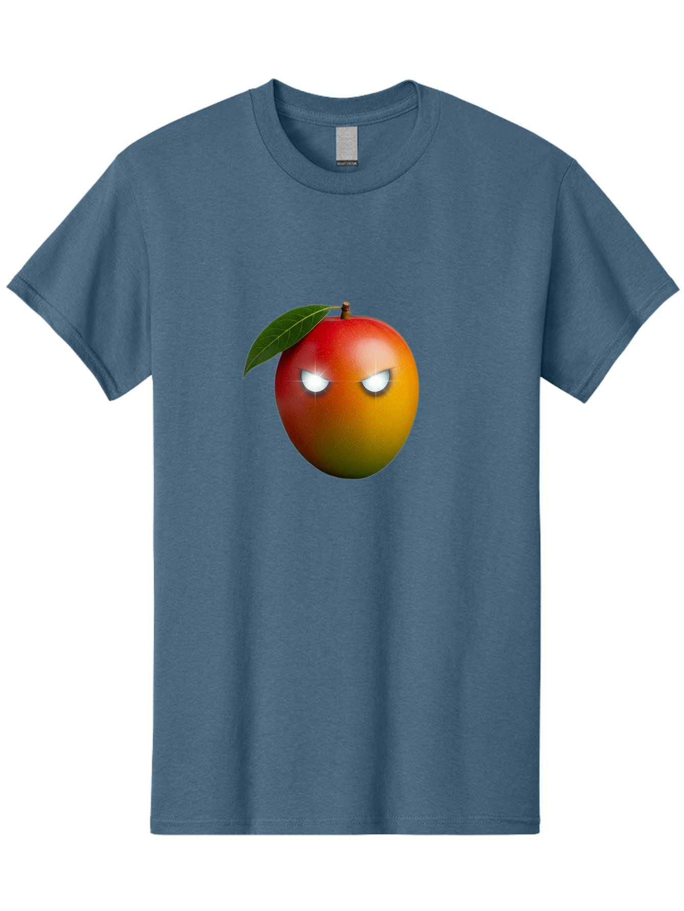 Angry-Mango Men'S Graphic Tee, 100% Cotton, Comfortable Casual Summer Wear, Machine Washable, Angry Mango Face, Mango Fruit, Cartoon Character, Aggressive Expression, Fruit Emoji, Vibrant Colors, Leafy Top, Fun Design, Playful Illustration, Bab647