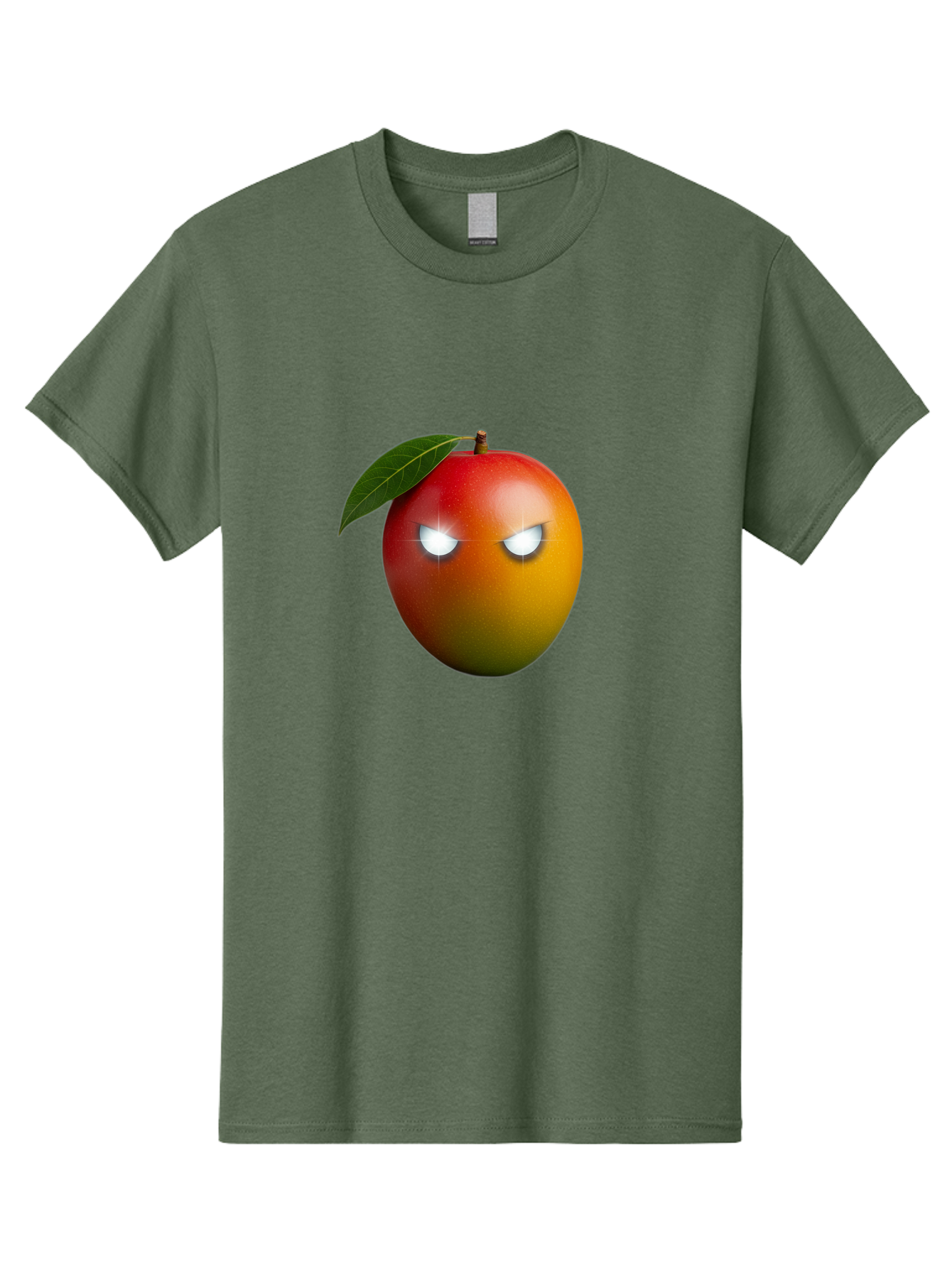 Angry-Mango Men'S Graphic Tee, 100% Cotton, Comfortable Casual Summer Wear, Machine Washable, Angry Mango Face, Mango Fruit, Cartoon Character, Aggressive Expression, Fruit Emoji, Vibrant Colors, Leafy Top, Fun Design, Playful Illustration, Bab647