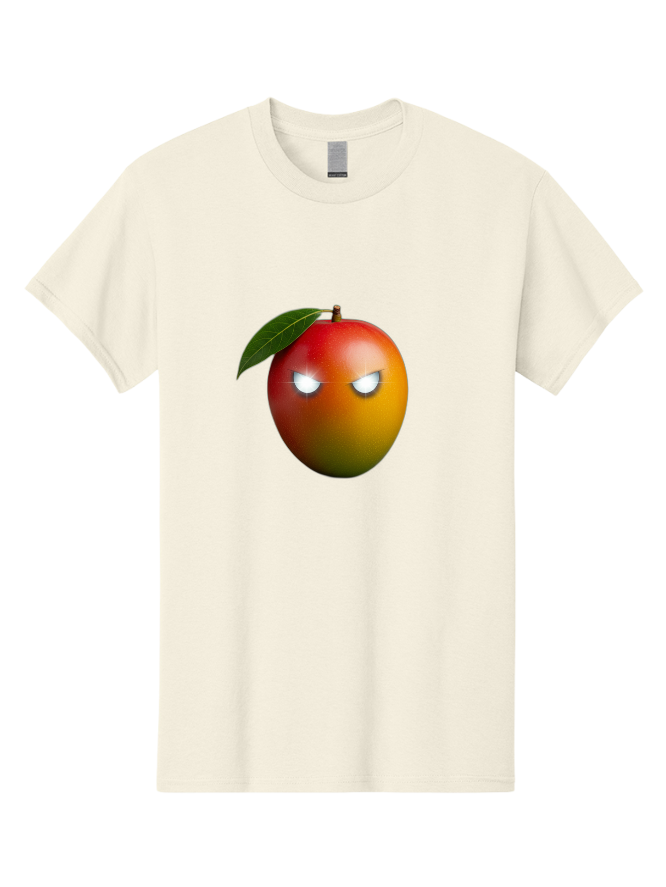 Angry-Mango Men'S Graphic Tee, 100% Cotton, Comfortable Casual Summer Wear, Machine Washable, Angry Mango Face, Mango Fruit, Cartoon Character, Aggressive Expression, Fruit Emoji, Vibrant Colors, Leafy Top, Fun Design, Playful Illustration, Bab647