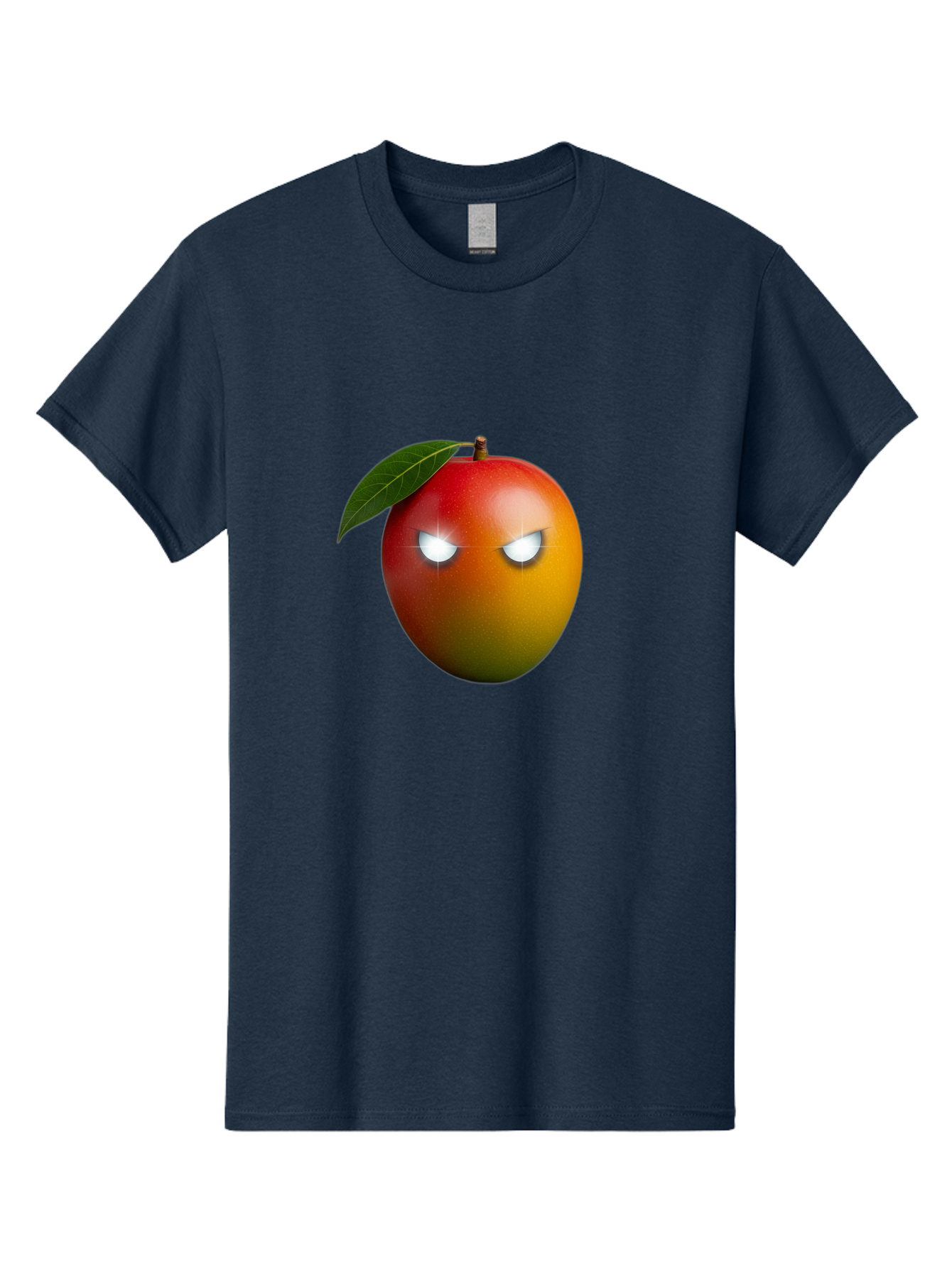 Angry-Mango Men'S Graphic Tee, 100% Cotton, Comfortable Casual Summer Wear, Machine Washable, Angry Mango Face, Mango Fruit, Cartoon Character, Aggressive Expression, Fruit Emoji, Vibrant Colors, Leafy Top, Fun Design, Playful Illustration, Bab647