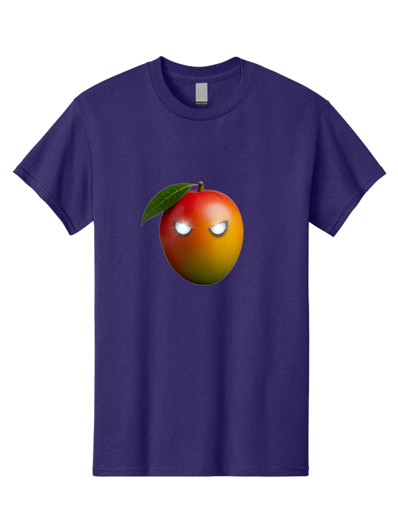 Angry-Mango Men'S Graphic Tee, 100% Cotton, Comfortable Casual Summer Wear, Machine Washable, Angry Mango Face, Mango Fruit, Cartoon Character, Aggressive Expression, Fruit Emoji, Vibrant Colors, Leafy Top, Fun Design, Playful Illustration, Bab647