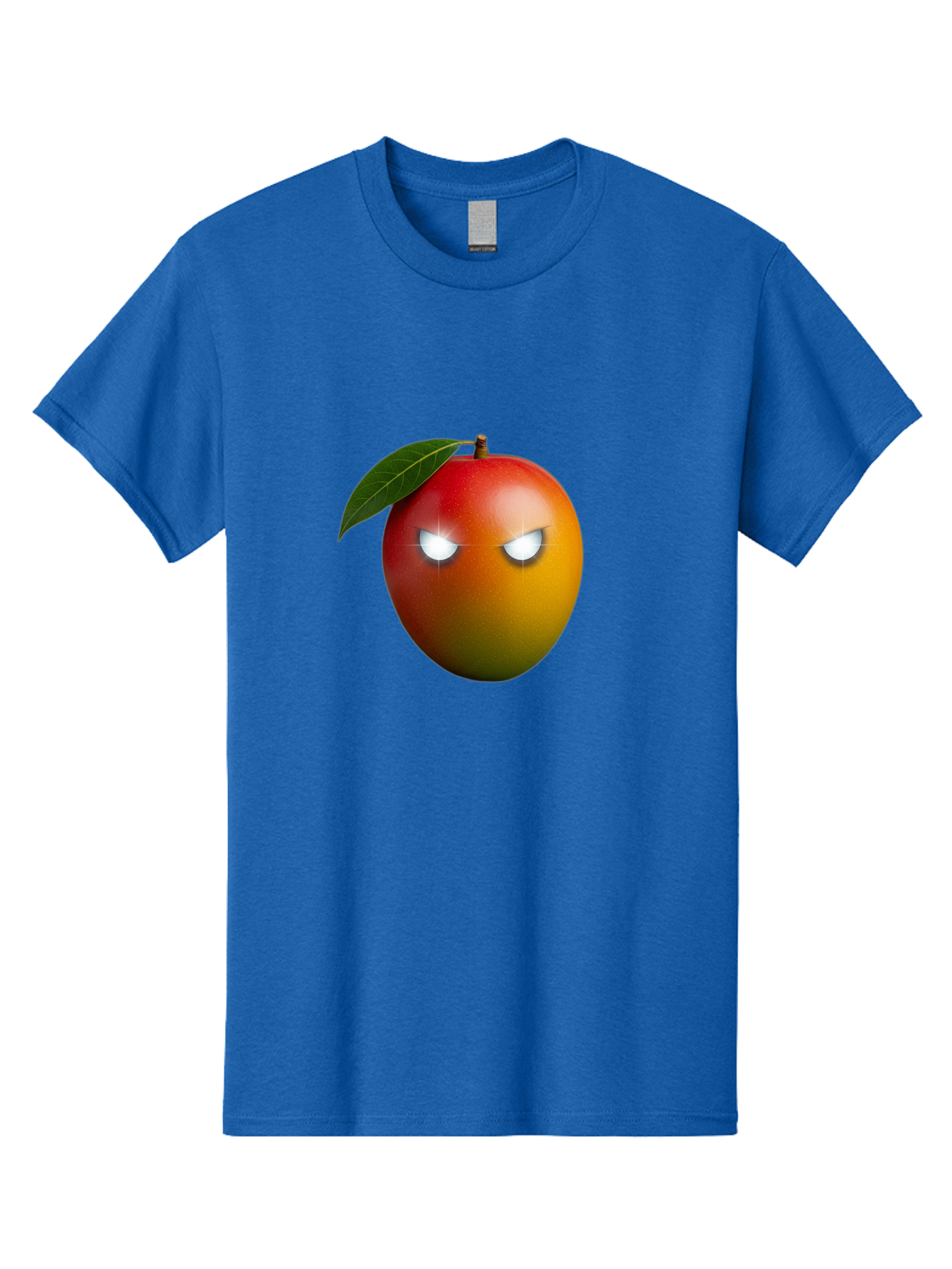 Angry-Mango Men'S Graphic Tee, 100% Cotton, Comfortable Casual Summer Wear, Machine Washable, Angry Mango Face, Mango Fruit, Cartoon Character, Aggressive Expression, Fruit Emoji, Vibrant Colors, Leafy Top, Fun Design, Playful Illustration, Bab647