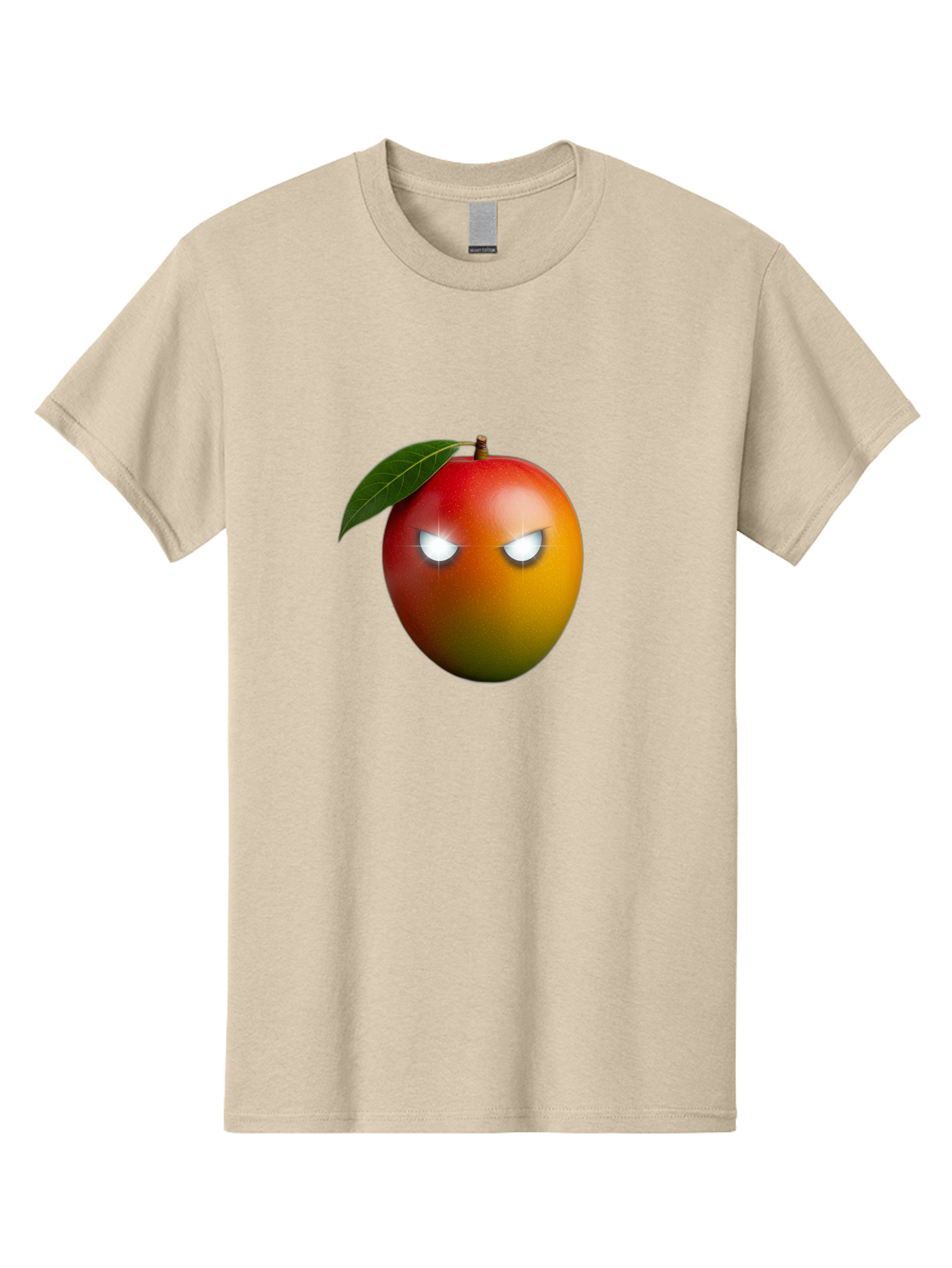 Angry-Mango Men'S Graphic Tee, 100% Cotton, Comfortable Casual Summer Wear, Machine Washable, Angry Mango Face, Mango Fruit, Cartoon Character, Aggressive Expression, Fruit Emoji, Vibrant Colors, Leafy Top, Fun Design, Playful Illustration, Bab647