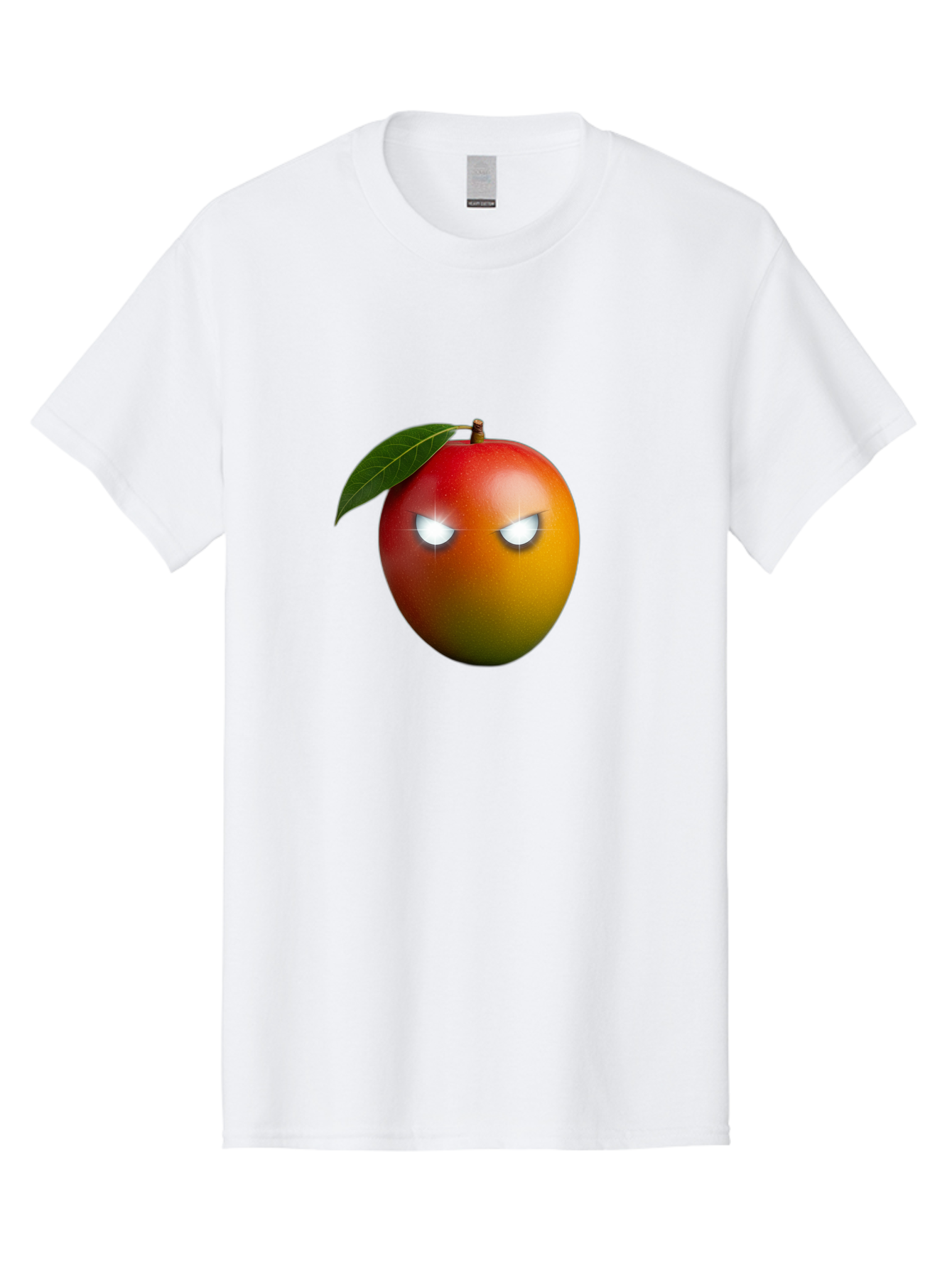 Angry-Mango Men'S Graphic Tee, 100% Cotton, Comfortable Casual Summer Wear, Machine Washable, Angry Mango Face, Mango Fruit, Cartoon Character, Aggressive Expression, Fruit Emoji, Vibrant Colors, Leafy Top, Fun Design, Playful Illustration, Bab647