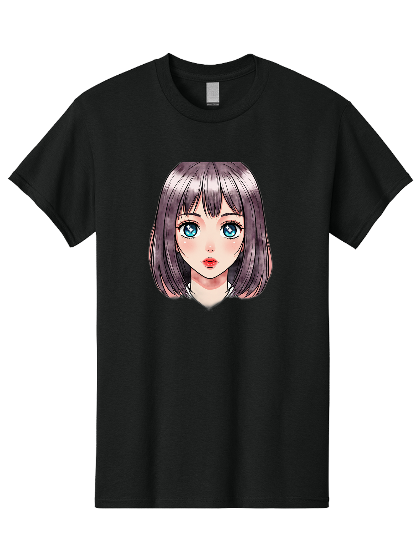 Anime-Girl Men'S Graphic Tee, 100% Cotton, Comfortable Casual Summer Wear, Machine Washable, Anime Girl, Manga Style, Blue Eyes, Short Hair, Bangs, Cartoon Character, Vibrant Colors, Kawaii Art, Digital Illustration, Young Female Character, Bab648