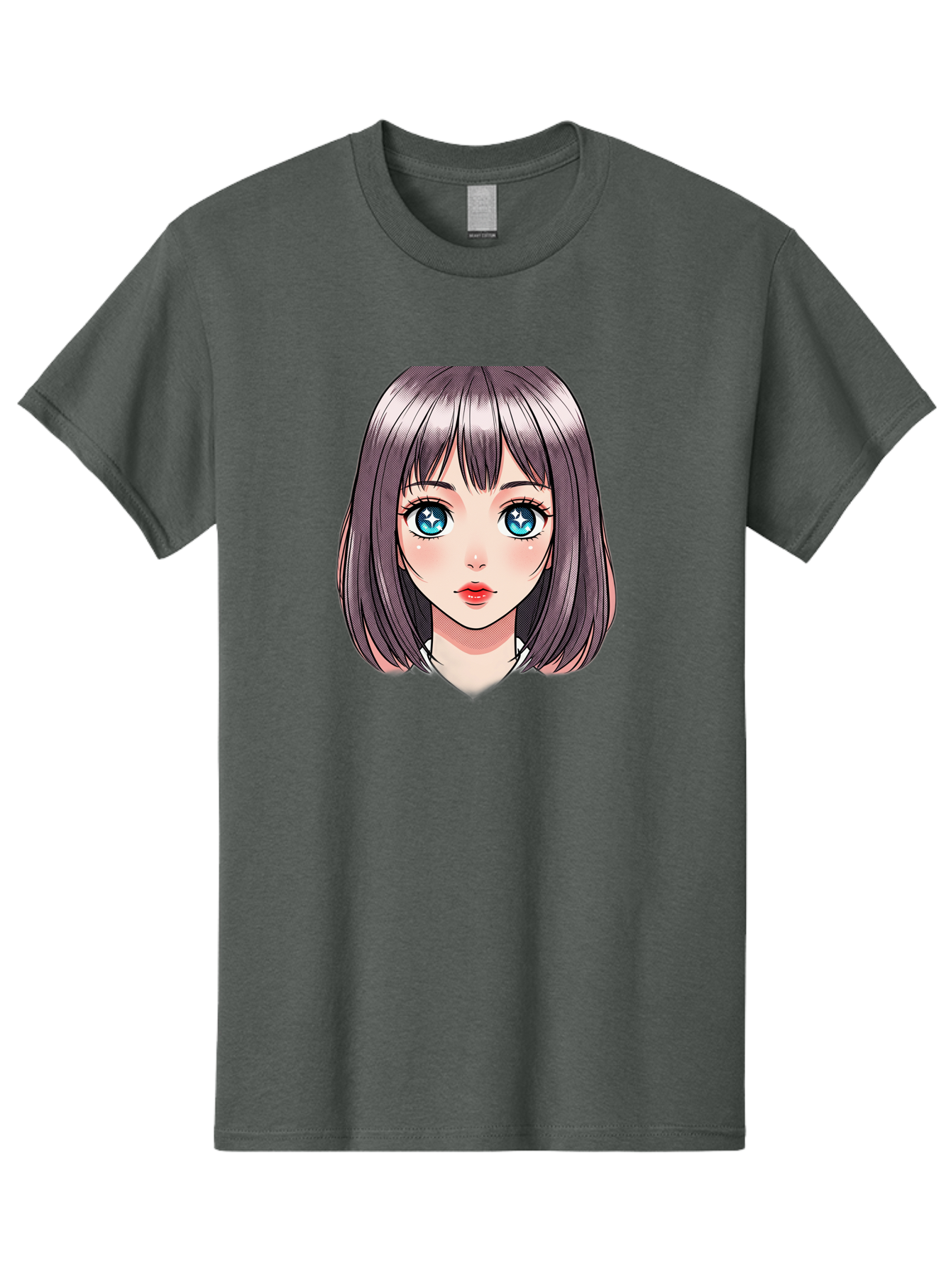 Anime-Girl Men'S Graphic Tee, 100% Cotton, Comfortable Casual Summer Wear, Machine Washable, Anime Girl, Manga Style, Blue Eyes, Short Hair, Bangs, Cartoon Character, Vibrant Colors, Kawaii Art, Digital Illustration, Young Female Character, Bab648