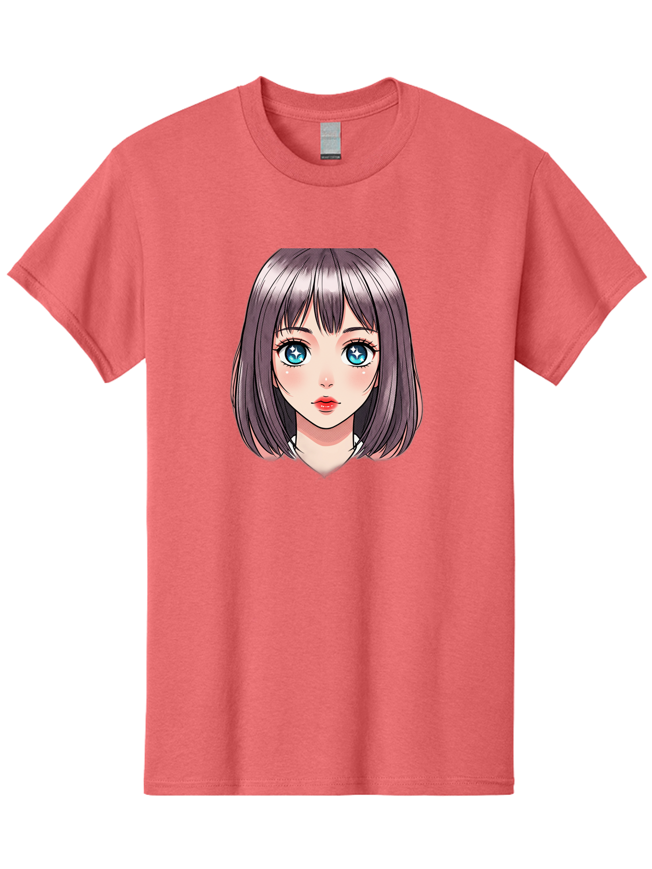 Anime-Girl Men'S Graphic Tee, 100% Cotton, Comfortable Casual Summer Wear, Machine Washable, Anime Girl, Manga Style, Blue Eyes, Short Hair, Bangs, Cartoon Character, Vibrant Colors, Kawaii Art, Digital Illustration, Young Female Character, Bab648