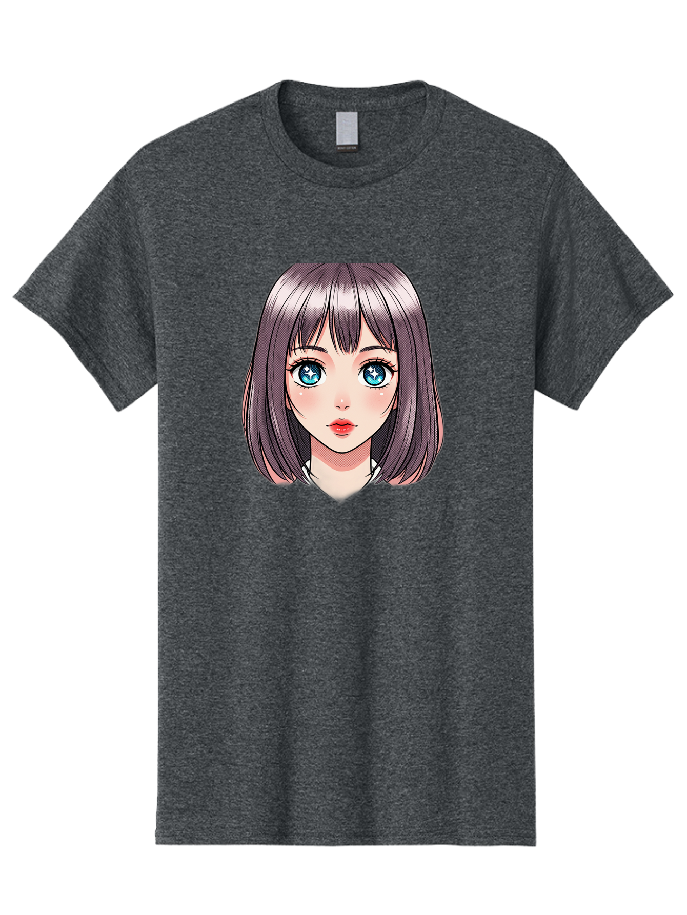 Anime-Girl Men'S Graphic Tee, 100% Cotton, Comfortable Casual Summer Wear, Machine Washable, Anime Girl, Manga Style, Blue Eyes, Short Hair, Bangs, Cartoon Character, Vibrant Colors, Kawaii Art, Digital Illustration, Young Female Character, Bab648